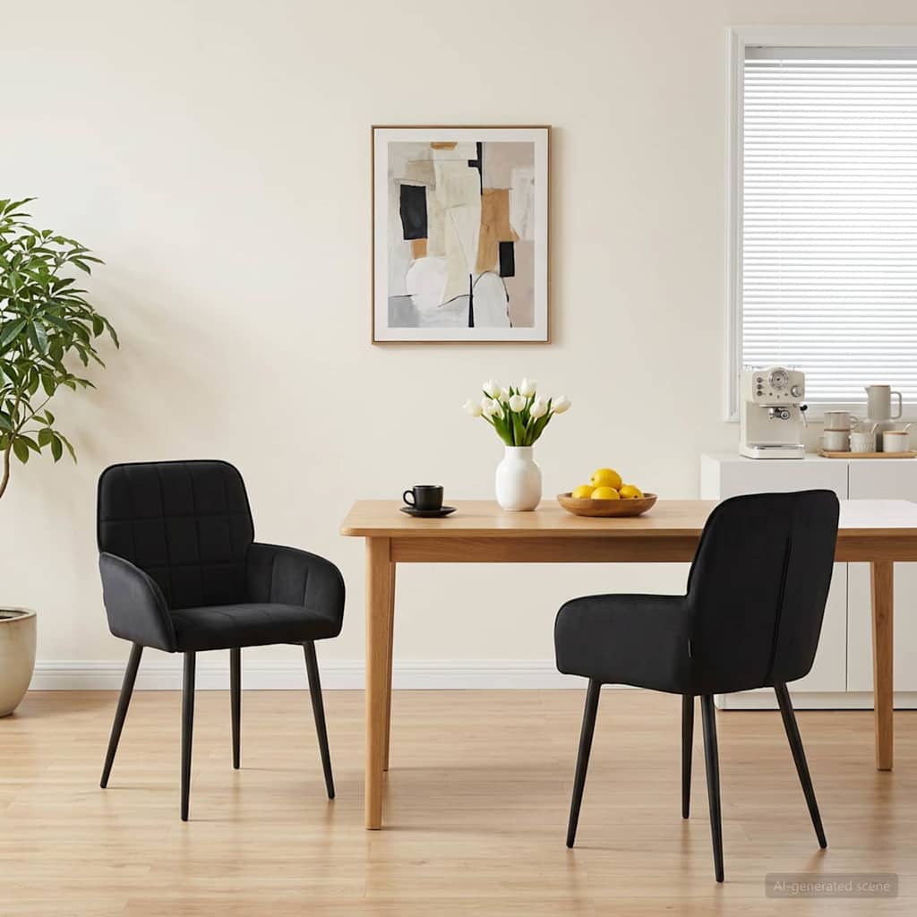 Matstolar 2 st Sammet Svart 57 x 50 x 85 cm