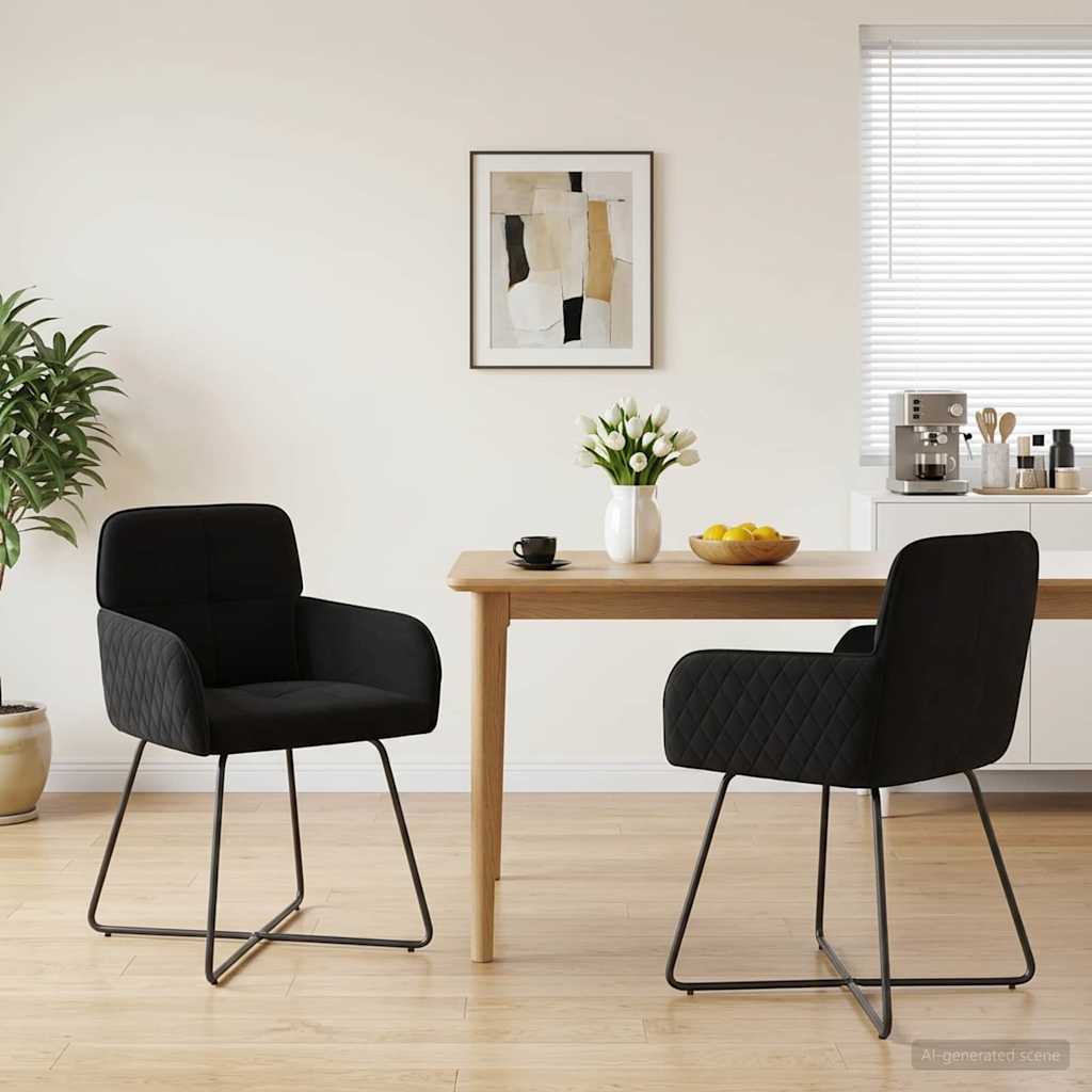 Matstolar 2 pcs Sammet Svart 59 x 56,5 x 86 cm