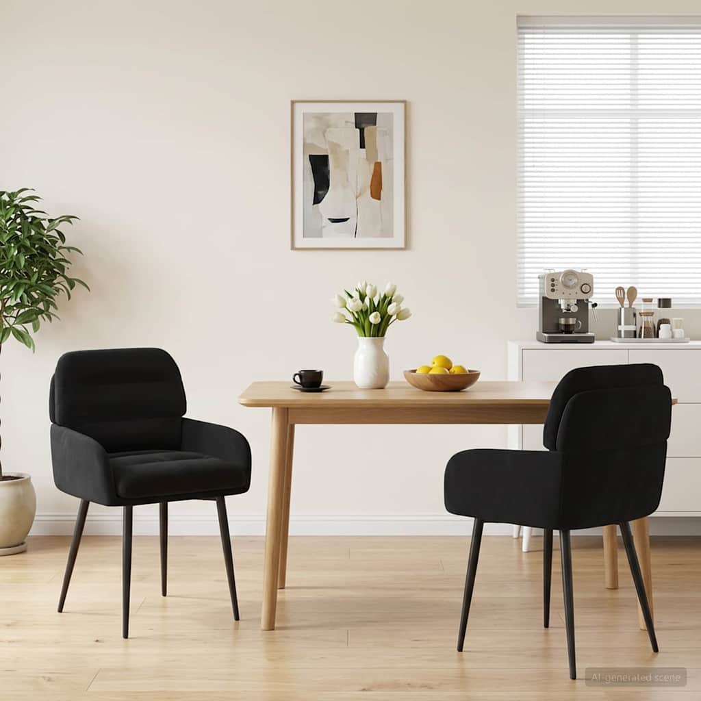 Matstolar 2 pcs Sammet Svart 59 x 59,5 x 90 cm
