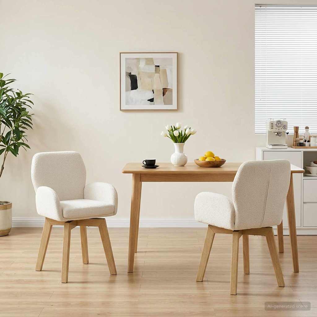 Svängande Matstolar 2 pcs Bouclé Gräddvit 54 x 58 x 87 cm
