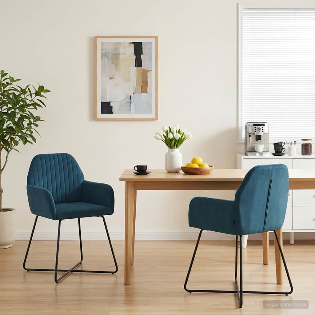 Matstolar 2 pcs Sammet Blå 55 x 50 x 84 cm