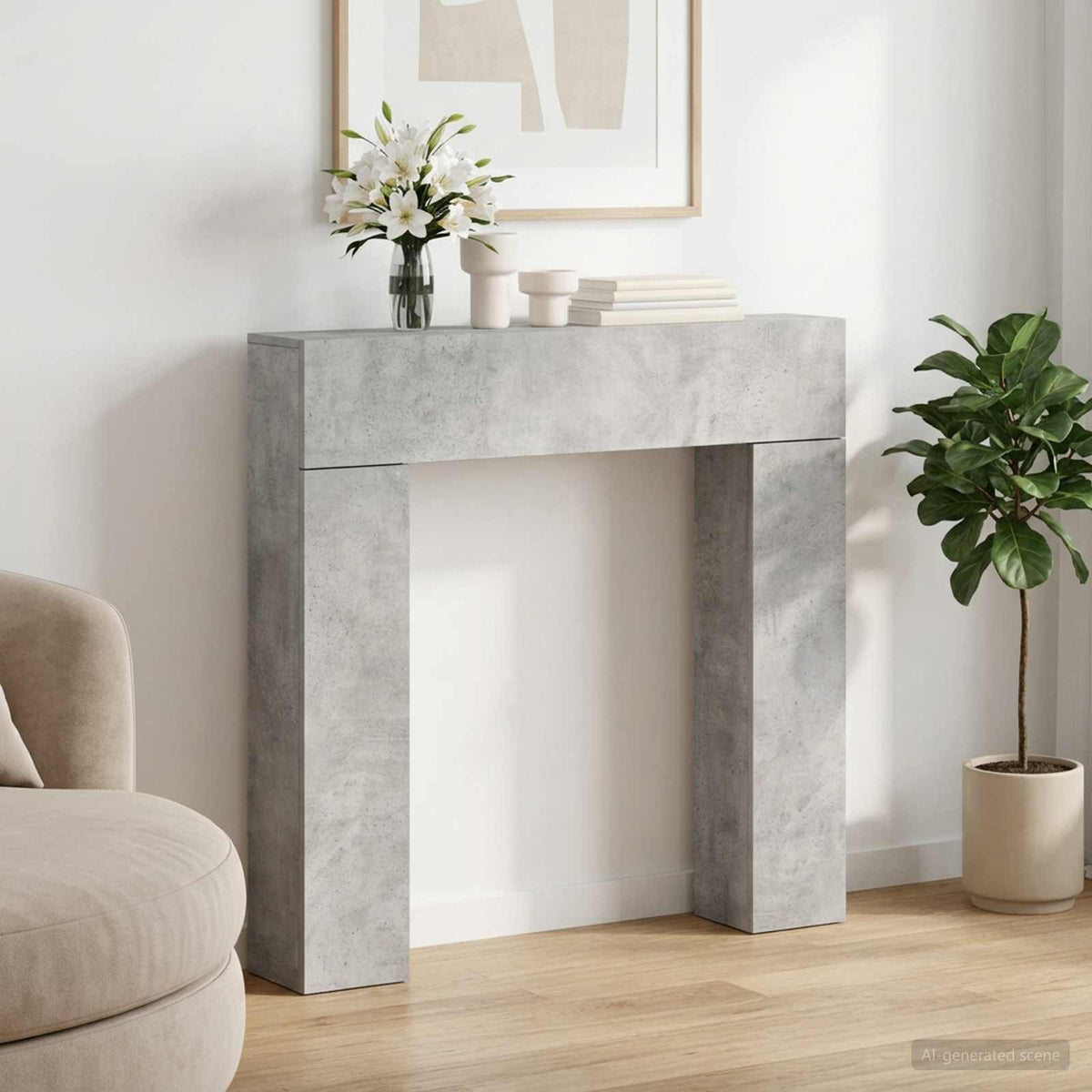 Eldstadsram Betonggrå 102 x 18 x 100,5 cm Konstruerat trä