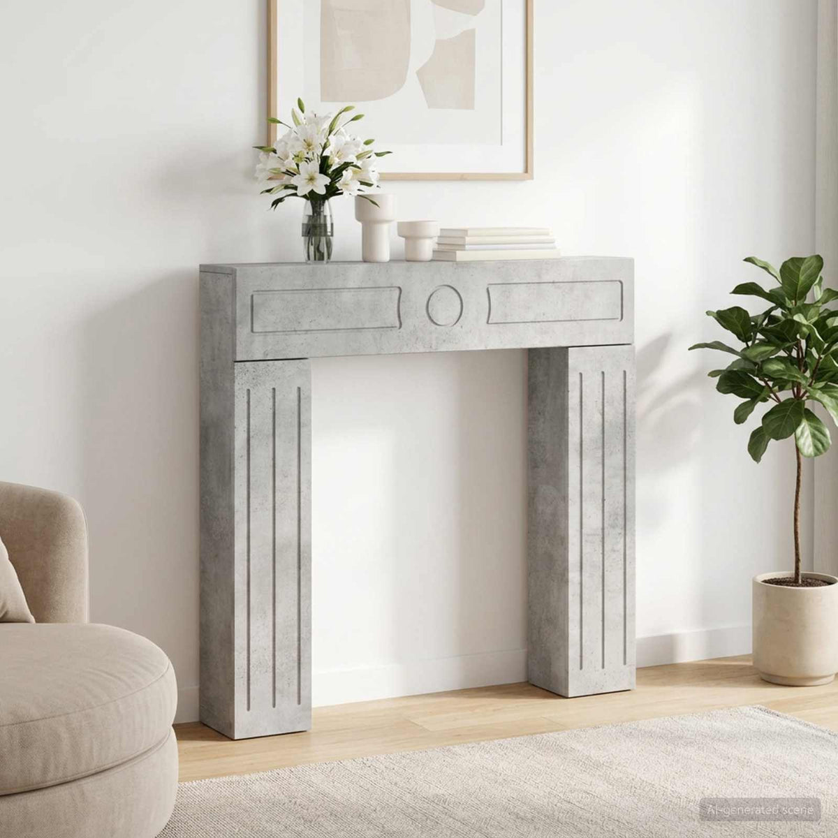 Eldstadsram Betonggrå 102 x 18 x 100,5 cm Konstruerat trä