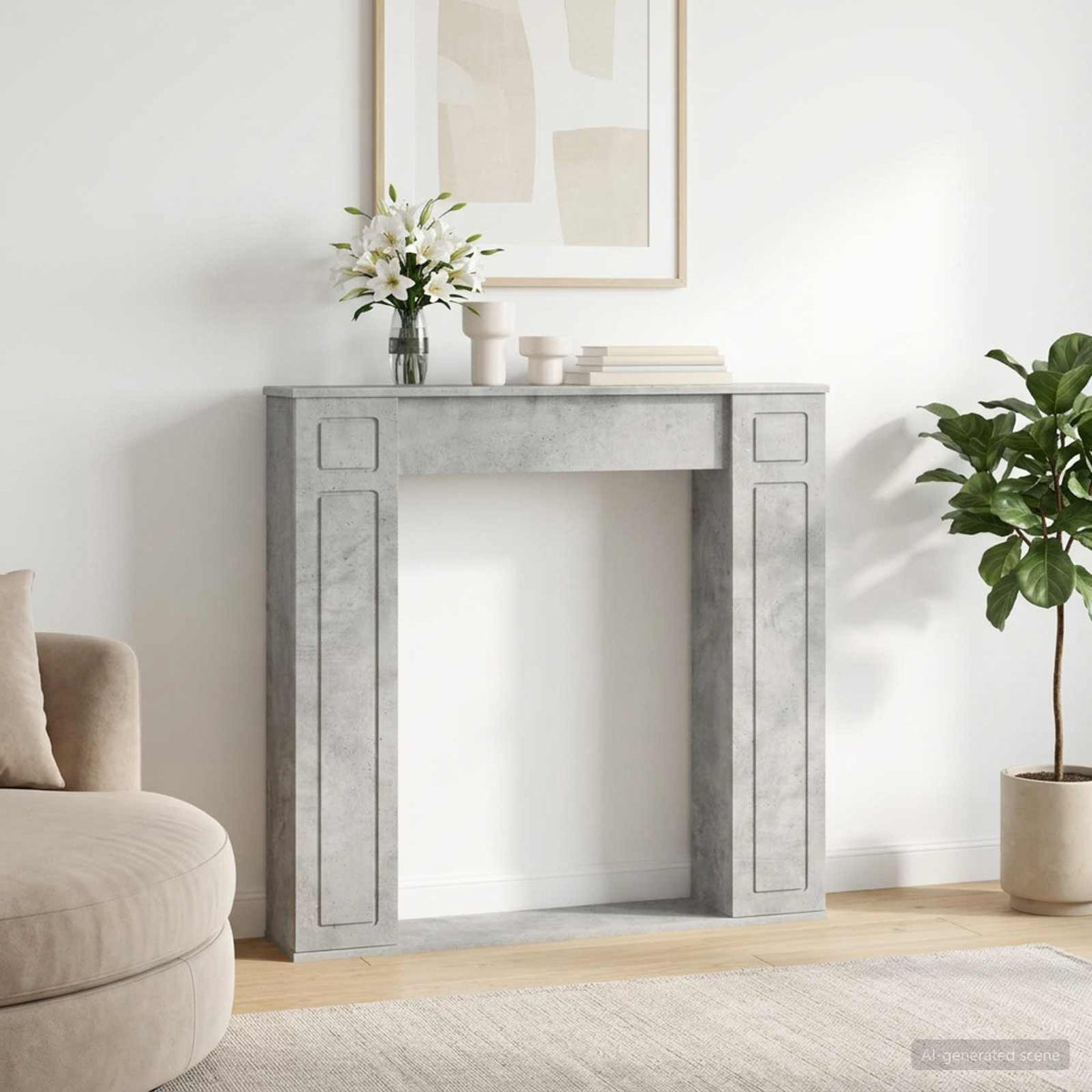 Eldstadsram Betonggrå 100 x 20 x 100 cm Konstruerat trä