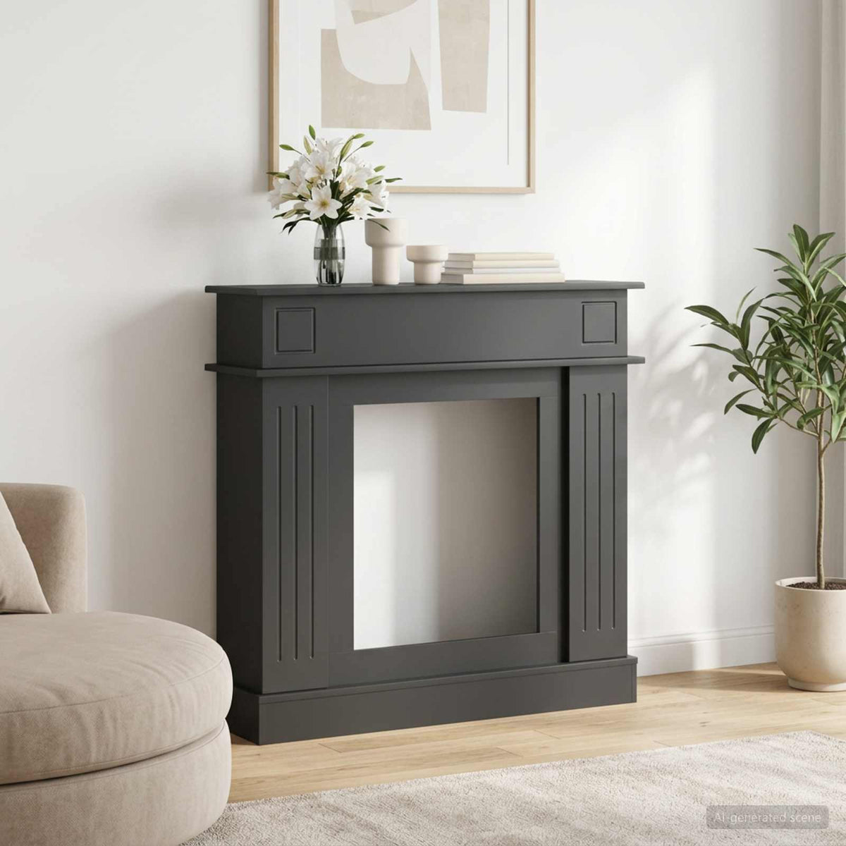 Eldstadsram Svart 102 x 26 x 100 cm Konstruerat trä