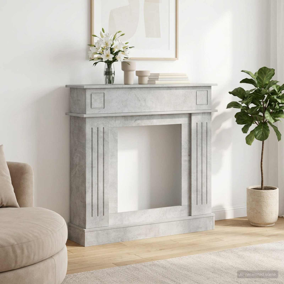 Eldstadsram Betonggrå 102 x 26 x 100 cm Konstruerat trä