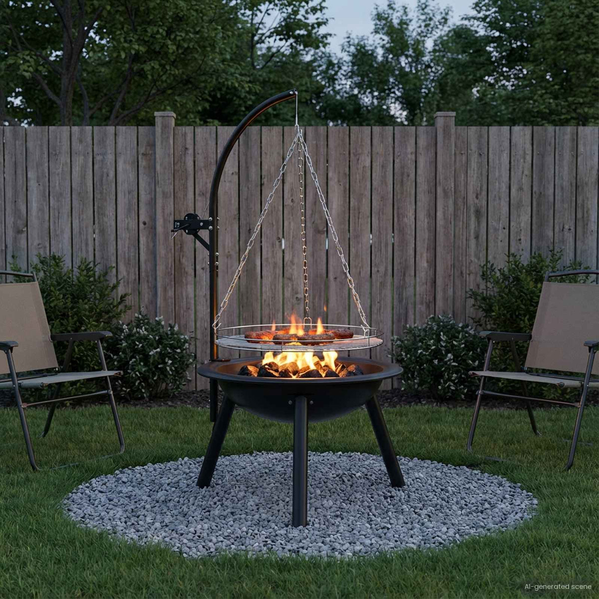 Eldstad med justerbart grillgaller ⌀55,5 x 107,5 cm Stål Svart