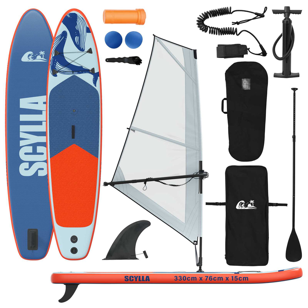 Uppblåsbar SUP-bräda med segel SCYLLA 330 x 76 x 15 cm Blå
