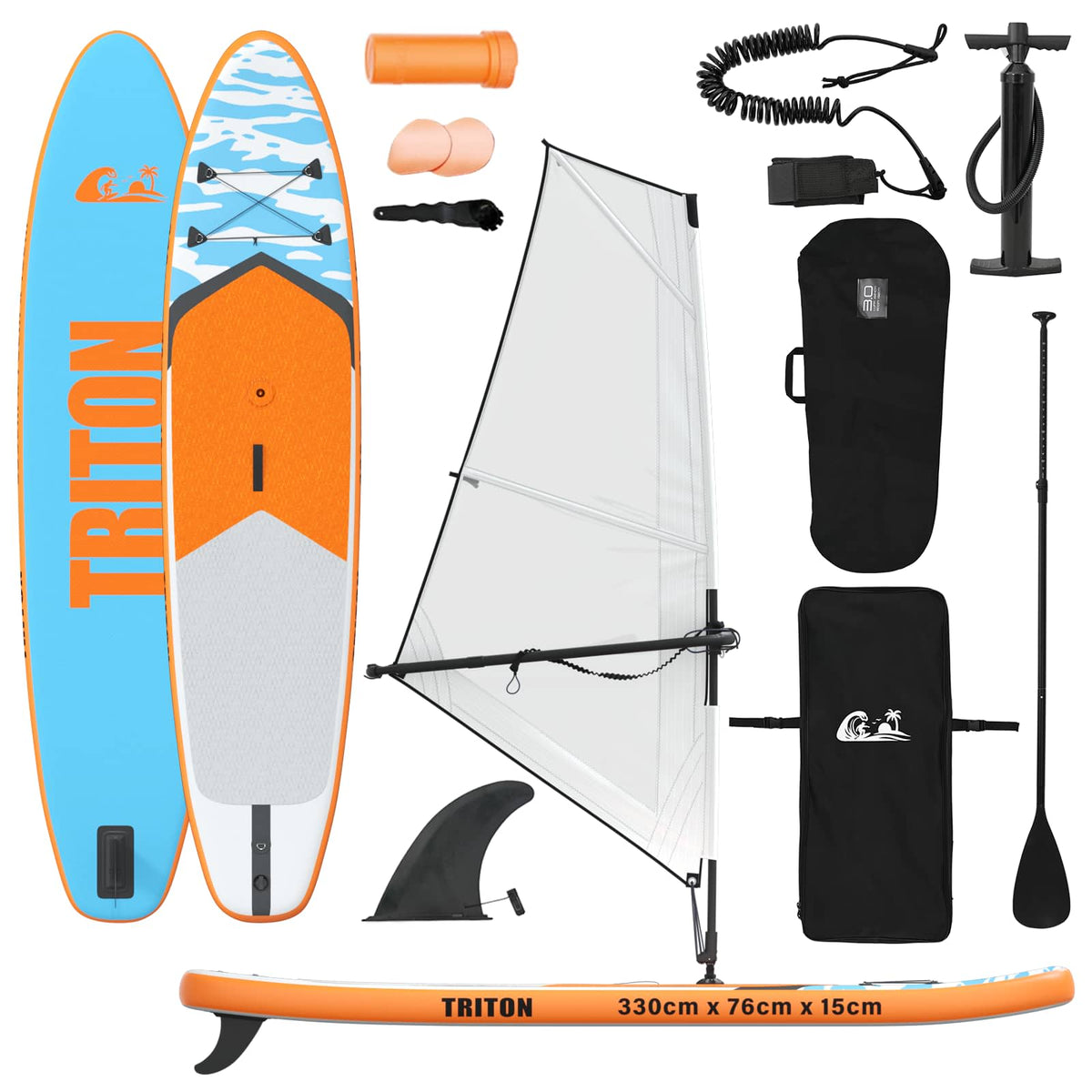 Uppblåsbar SUP-bräda med segel TRITON 330 x 76 x 15 cm Blå