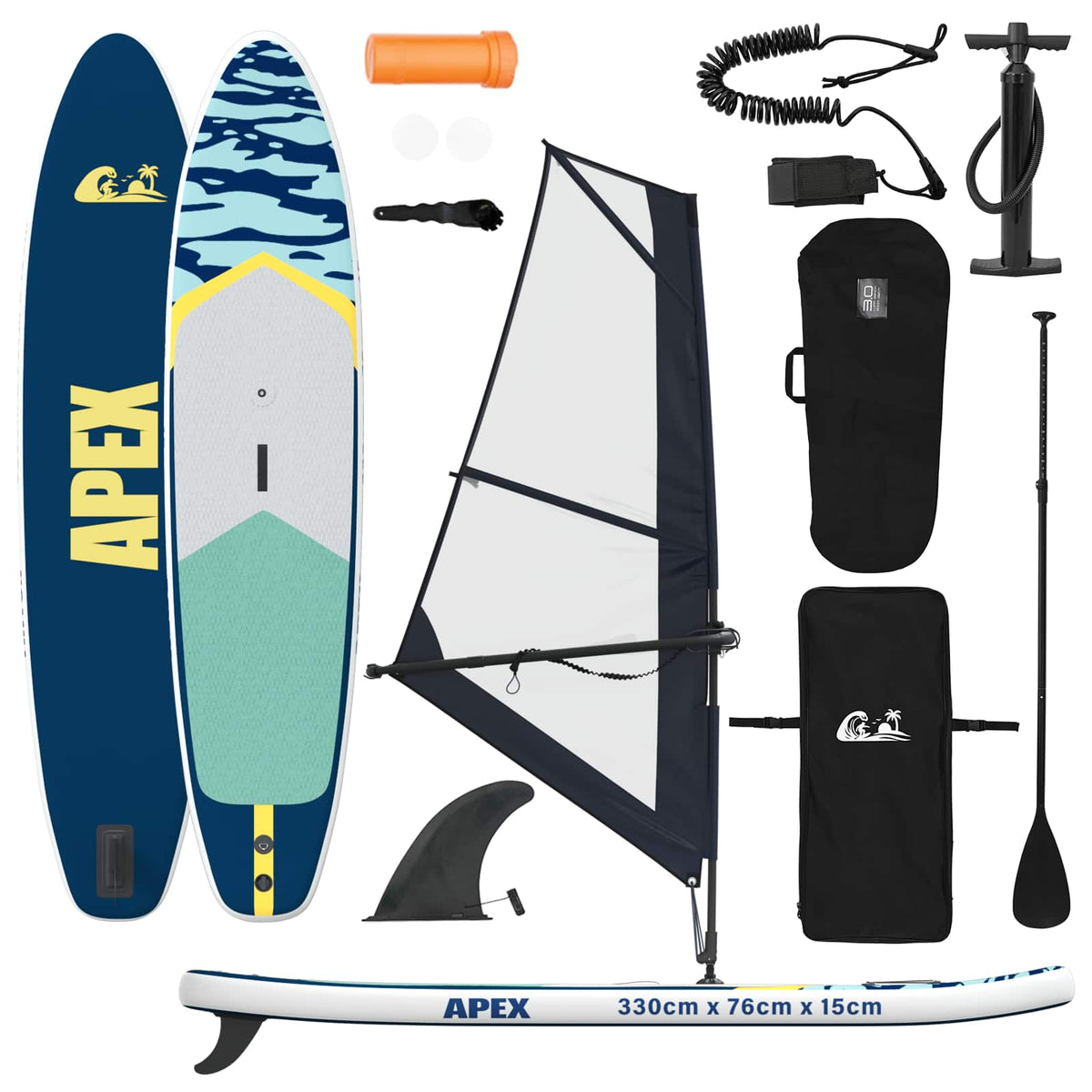 Uppblåsbar SUP-bräda med segel APEX 330 x 76 x 15 cm Blå