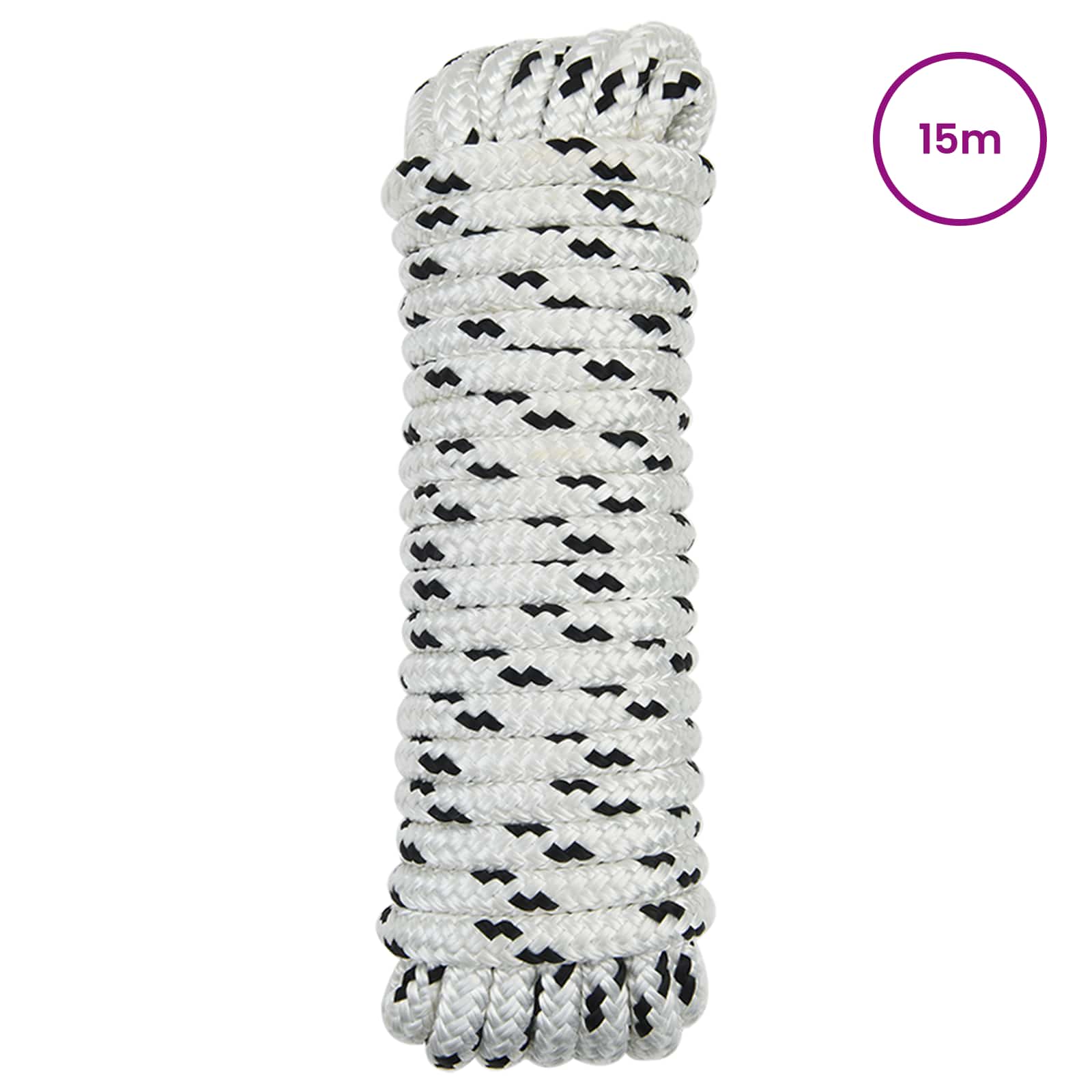Båtsnöre 15 m 1.2 Vit och svart Polyester