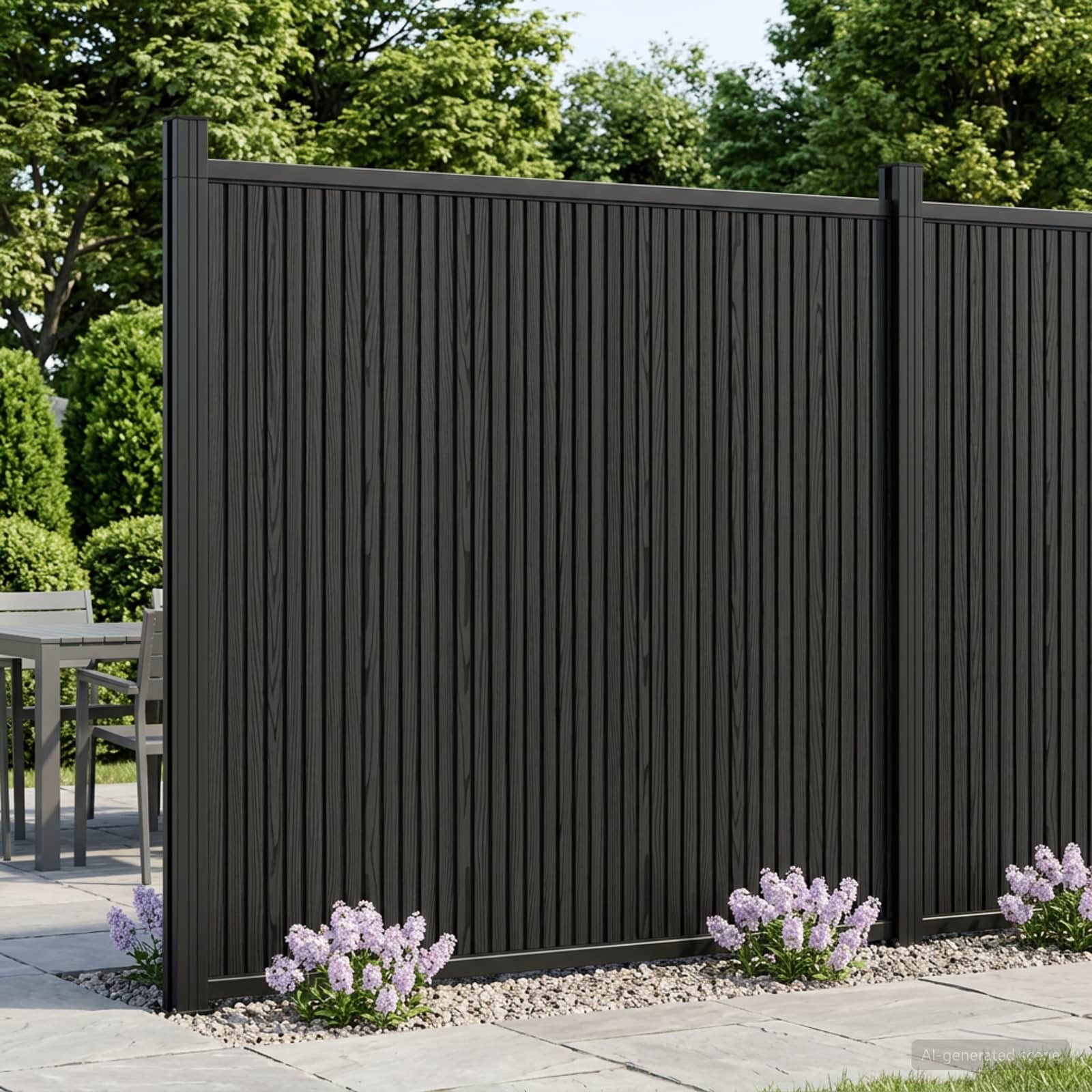 Stängselpanel 7 st 1230 x 186,5 cm WPC och aluminium Svart