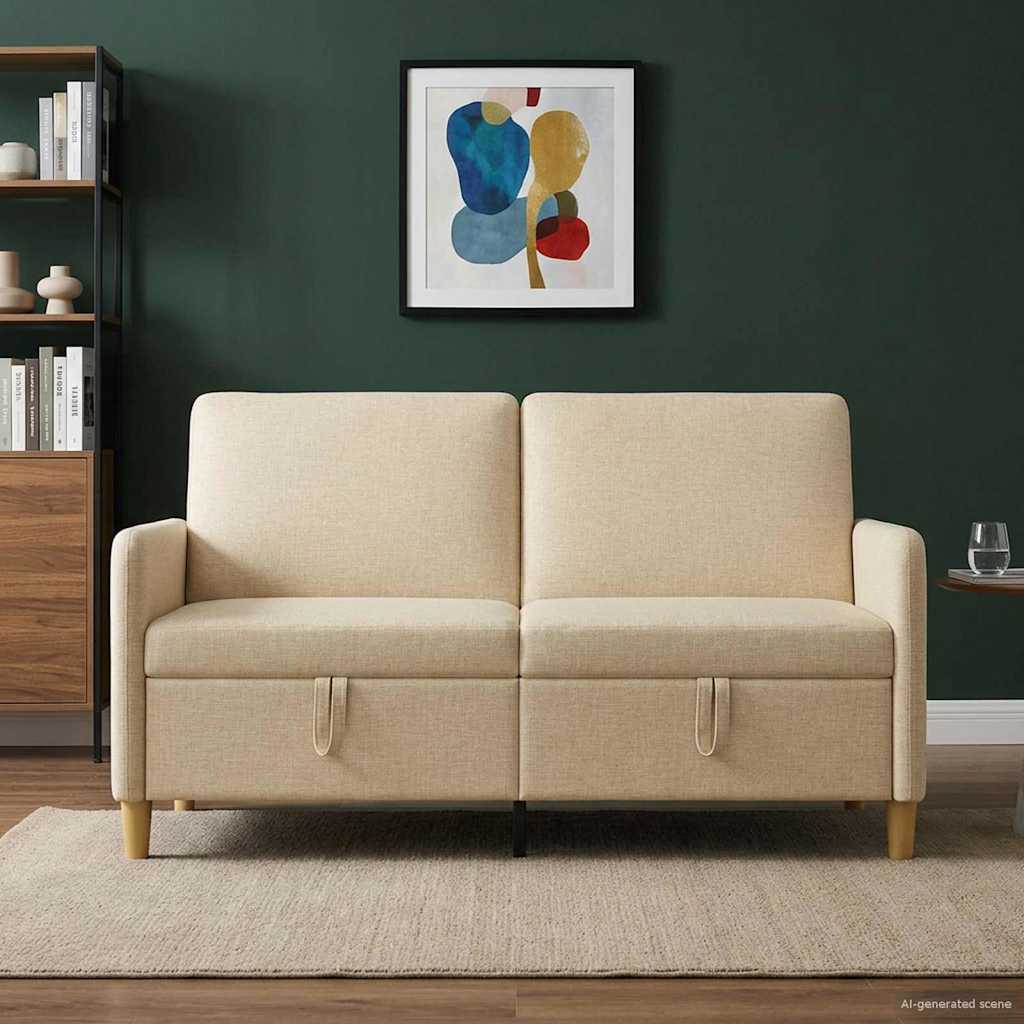 Soffa med förvaring Gräddvit 152 x 78 x 87 cm Polyester