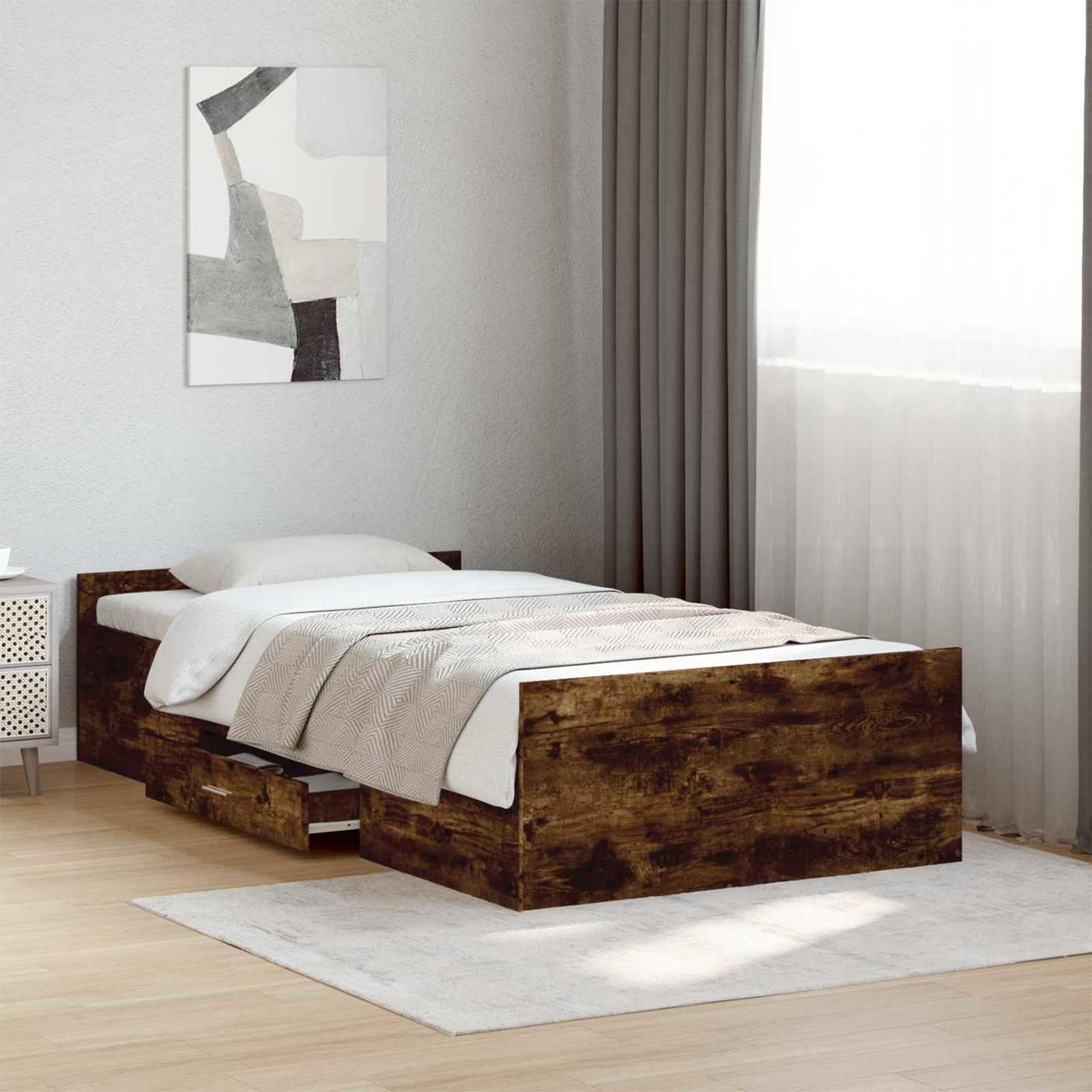 Sängram med förvaring Rökt ek 80 x 200 cm Konstruerat trä