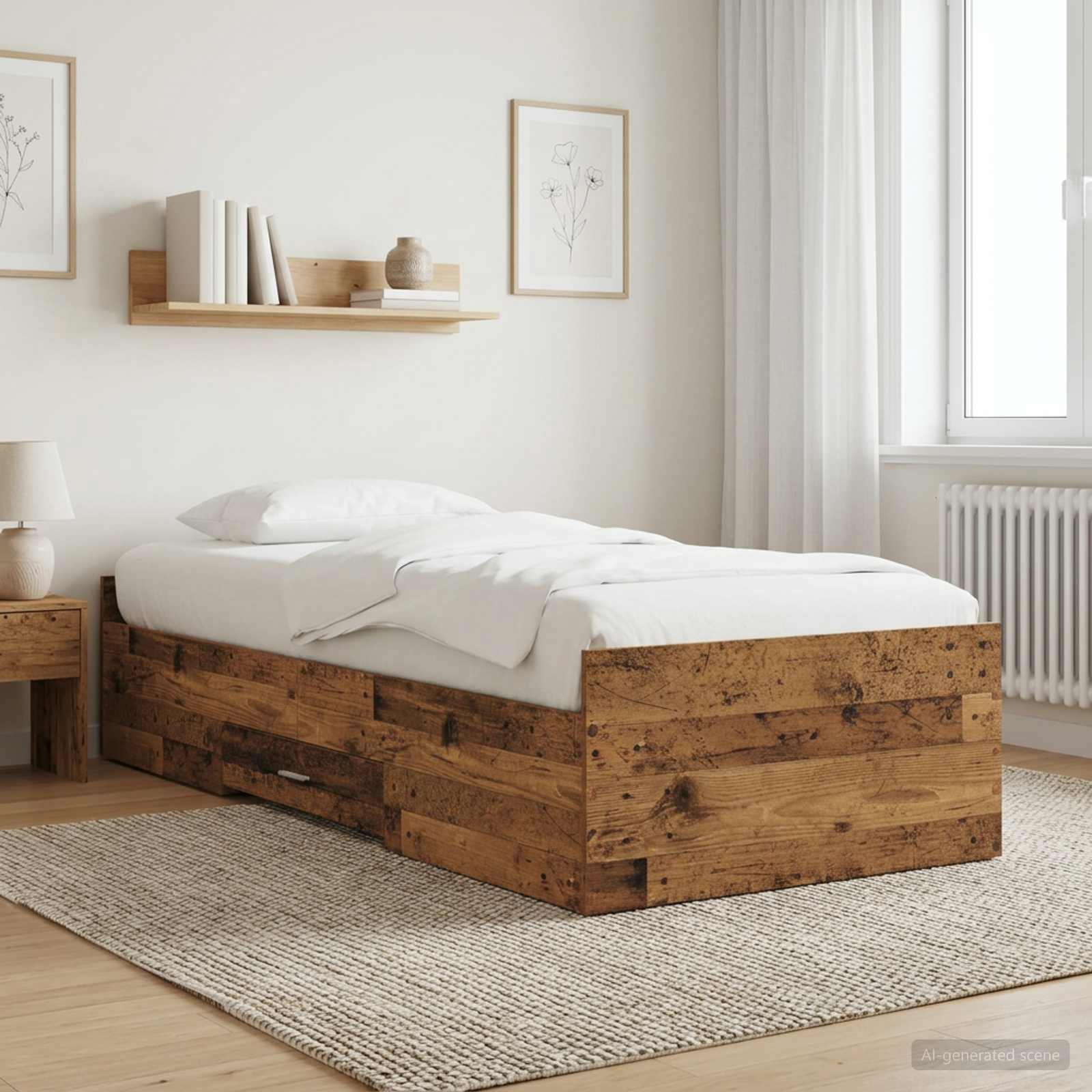 Sängram med förvaring Gammalt trä 80 x 200 cm Konstruerat trä