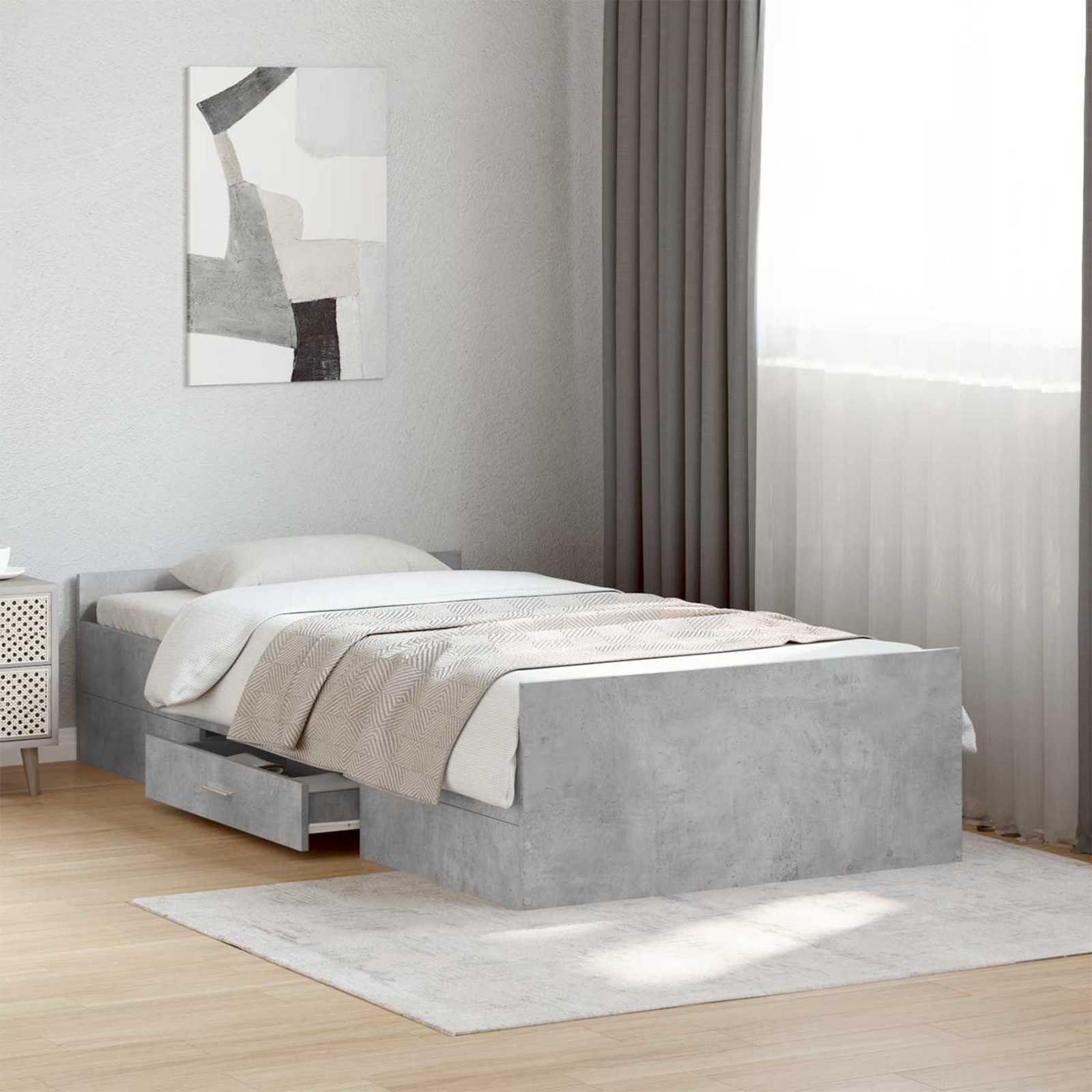Sängram med förvaring Betonggrå 80 x 200 cm Konstruerat trä