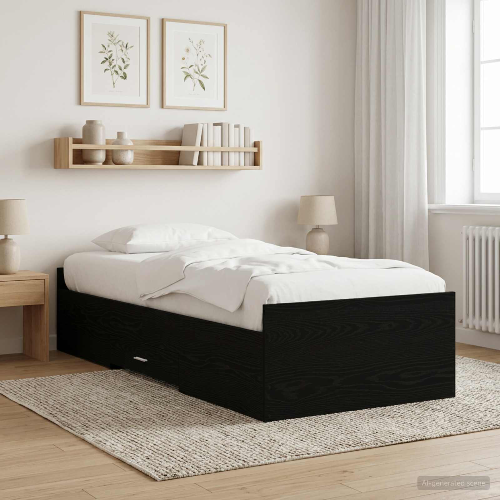 Sängram med förvaring Svart ek 80 x 200 cm Konstruerat trä