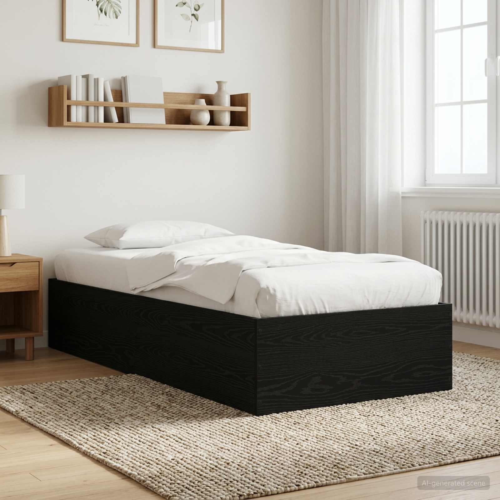 Golvsängsram Svart ek 80 x 200 cm Konstruerat trä