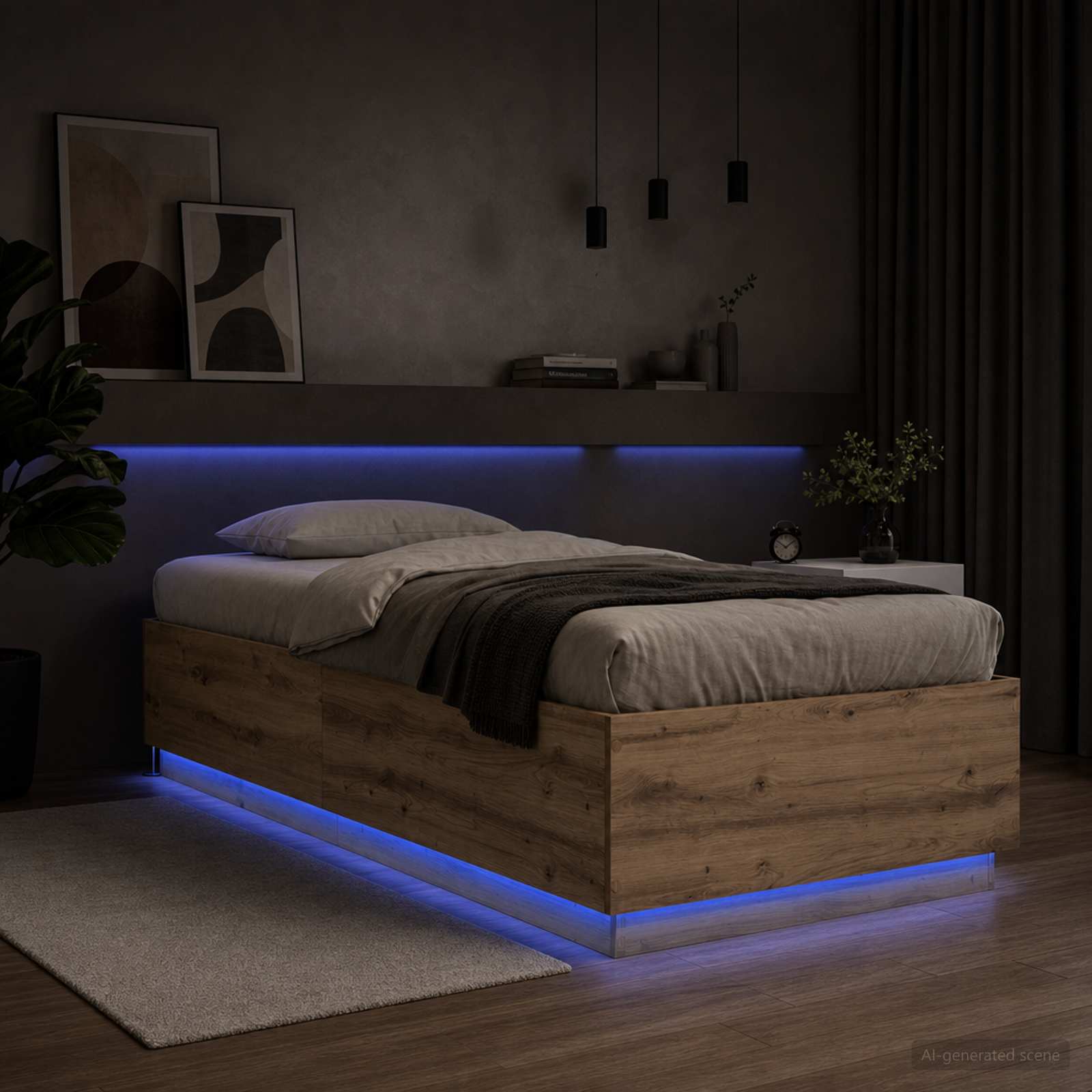 Sängram med LED Artisan-ek 80 x 200 cm Konstruerat trä