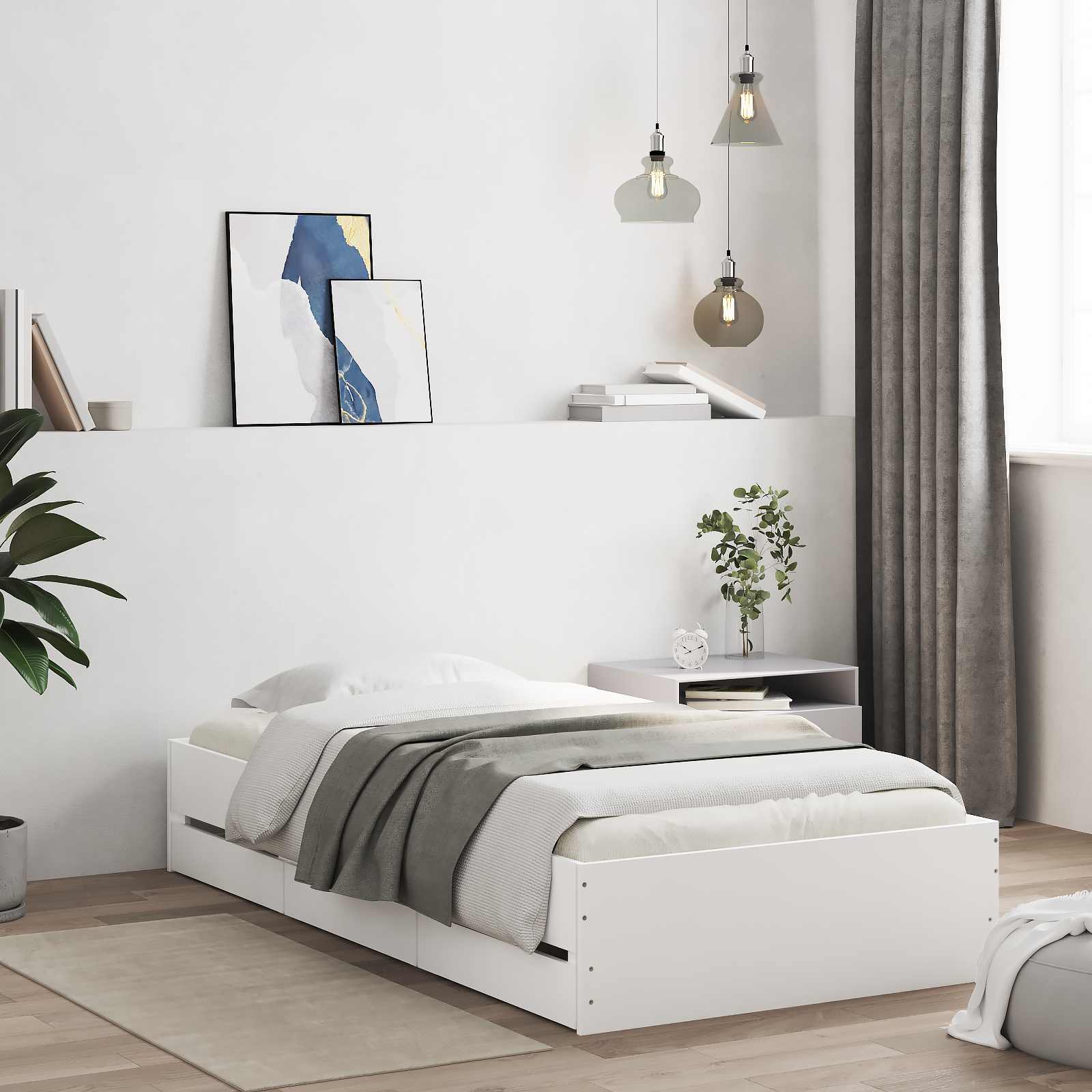Sängram med förvaring med låda Vit 80 x 200 cm Konstruerat trä