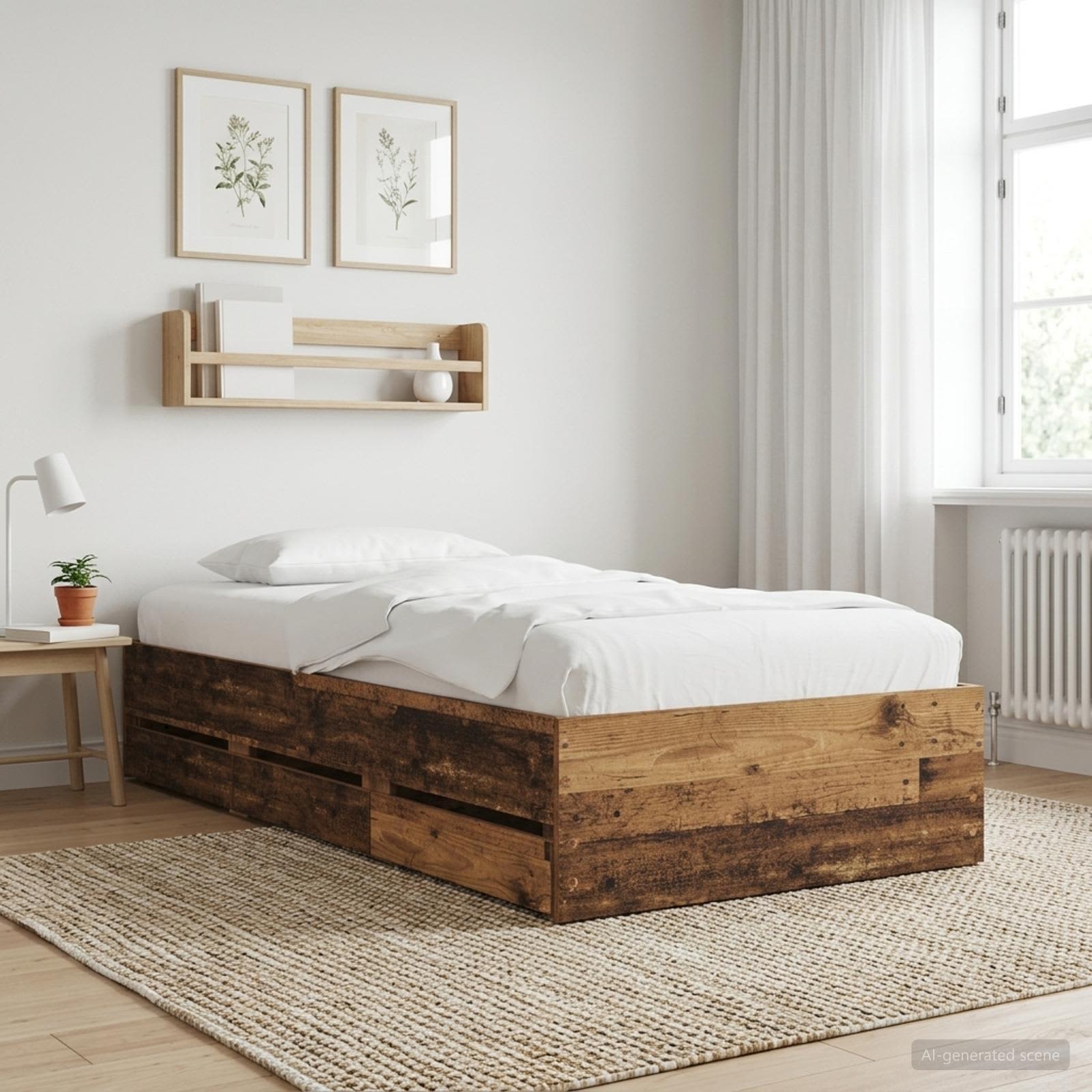 Sängram med förvaring Gammalt trä 80 x 200 cm Konstruerat trä
