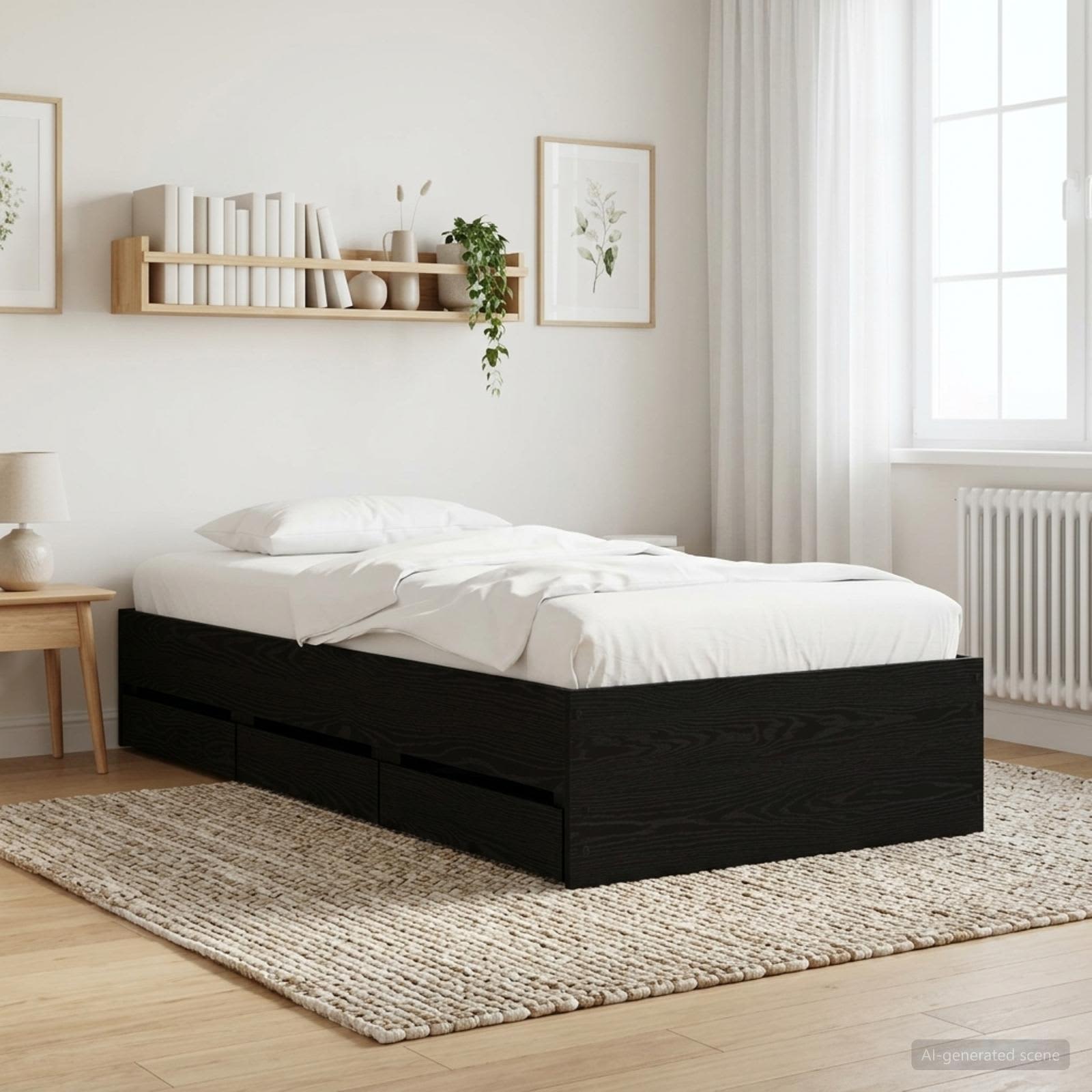 Sängram med förvaring Svart ek 80 x 200 cm Konstruerat trä