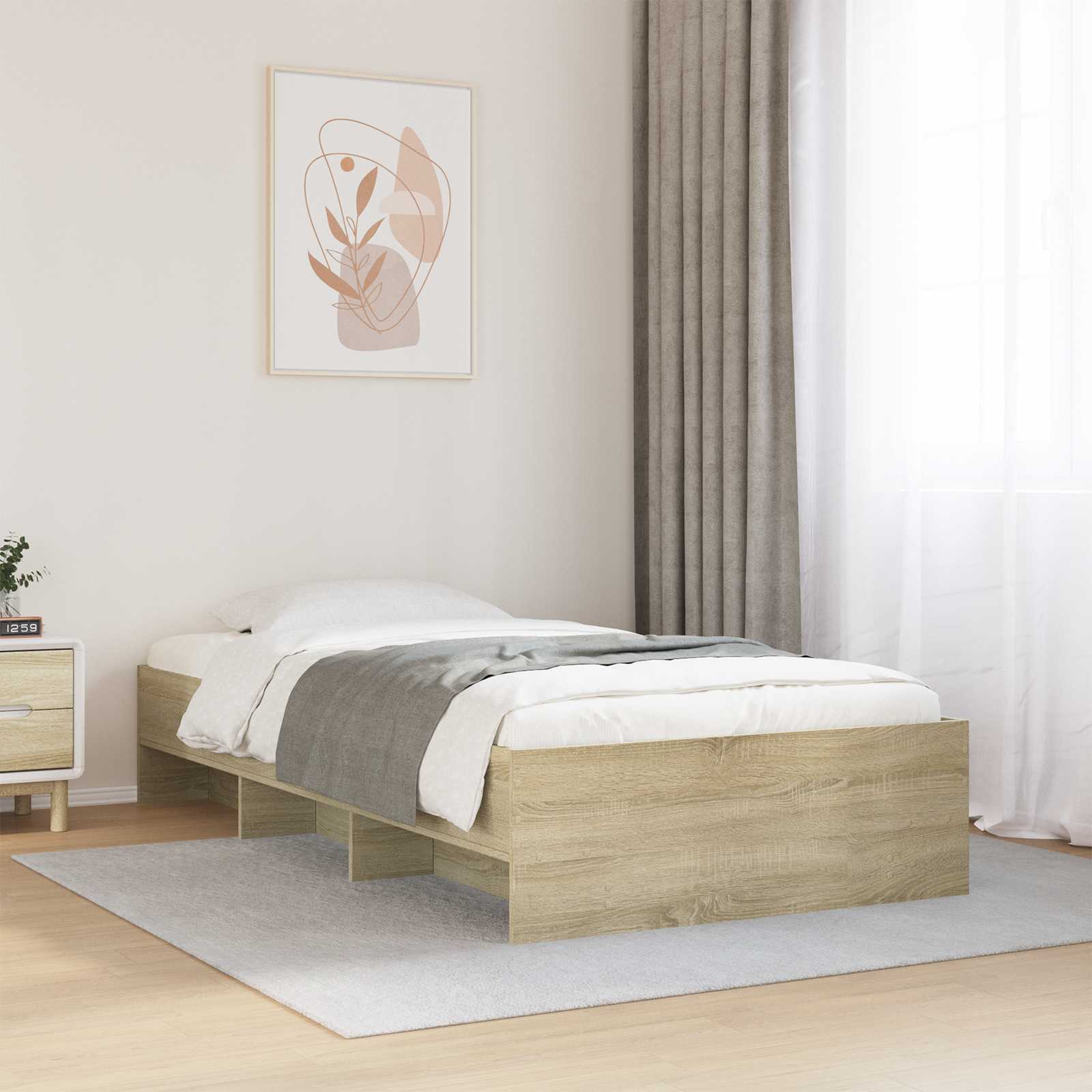 Sängram med hylla Sonoma-ek 80 x 200 cm Konstruerat trä