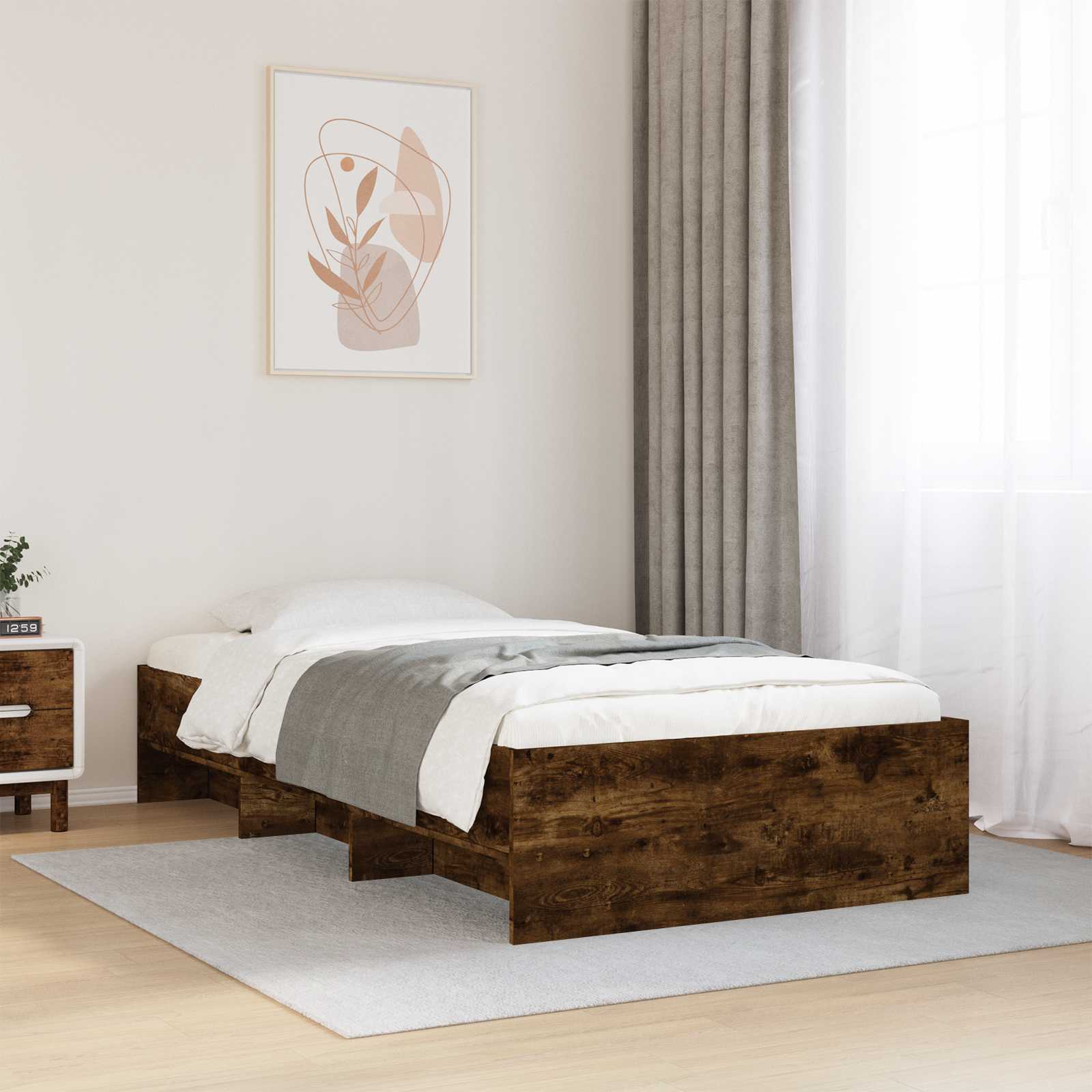 Sängram med hylla Rökt ek 80 x 200 cm Konstruerat trä