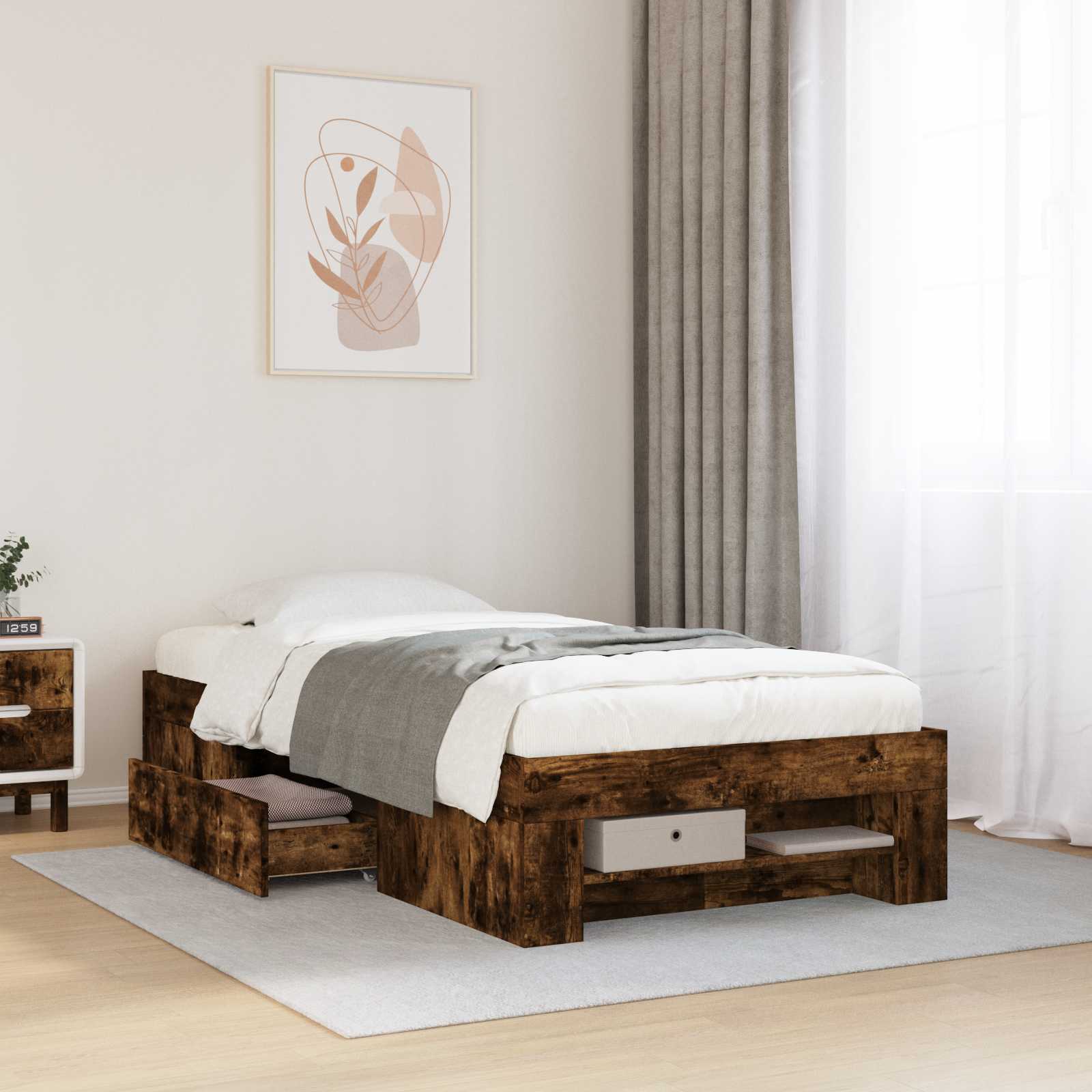 Sängram med förvaring Rökt ek 80 x 200 cm Konstruerat trä