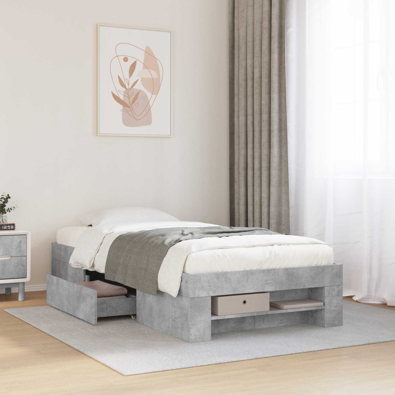 Sängram med förvaring Betonggrå 80 x 200 cm Konstruerat trä