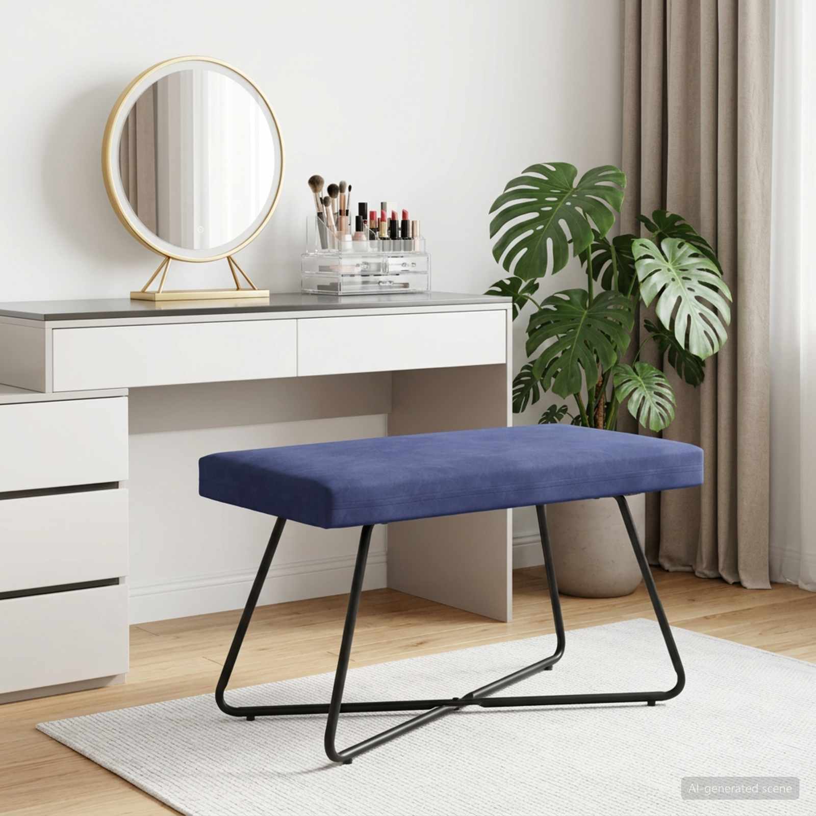 bänk Polisblå 80 x 40 x 45 cm Sammet