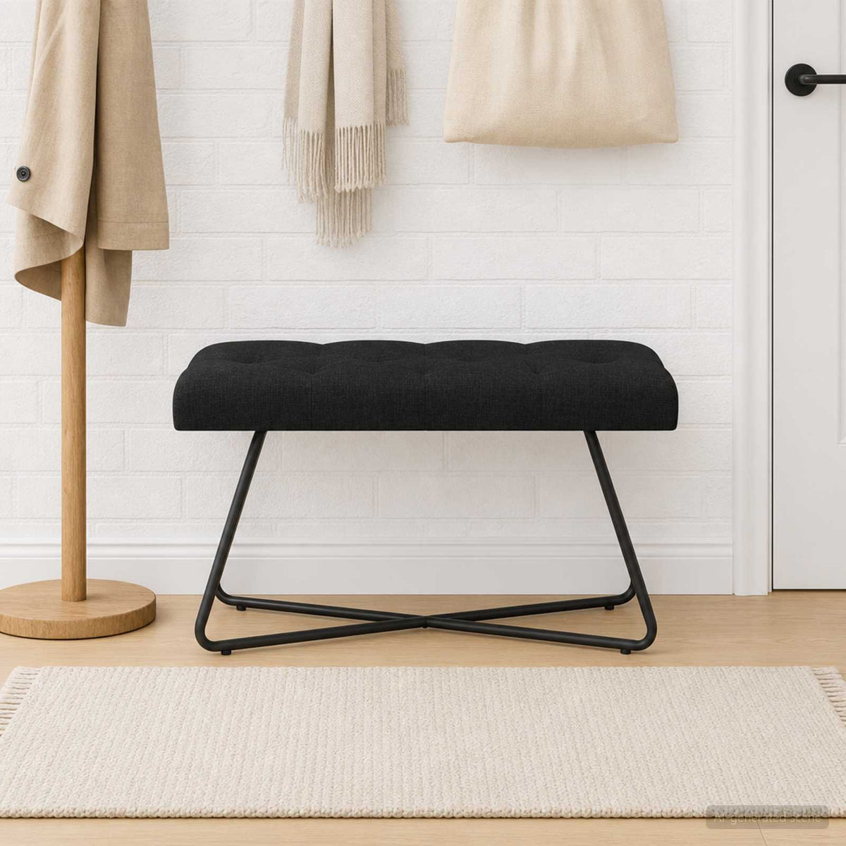 Bänk med knappar Svart 80 x 40 x 46 cm Tyg