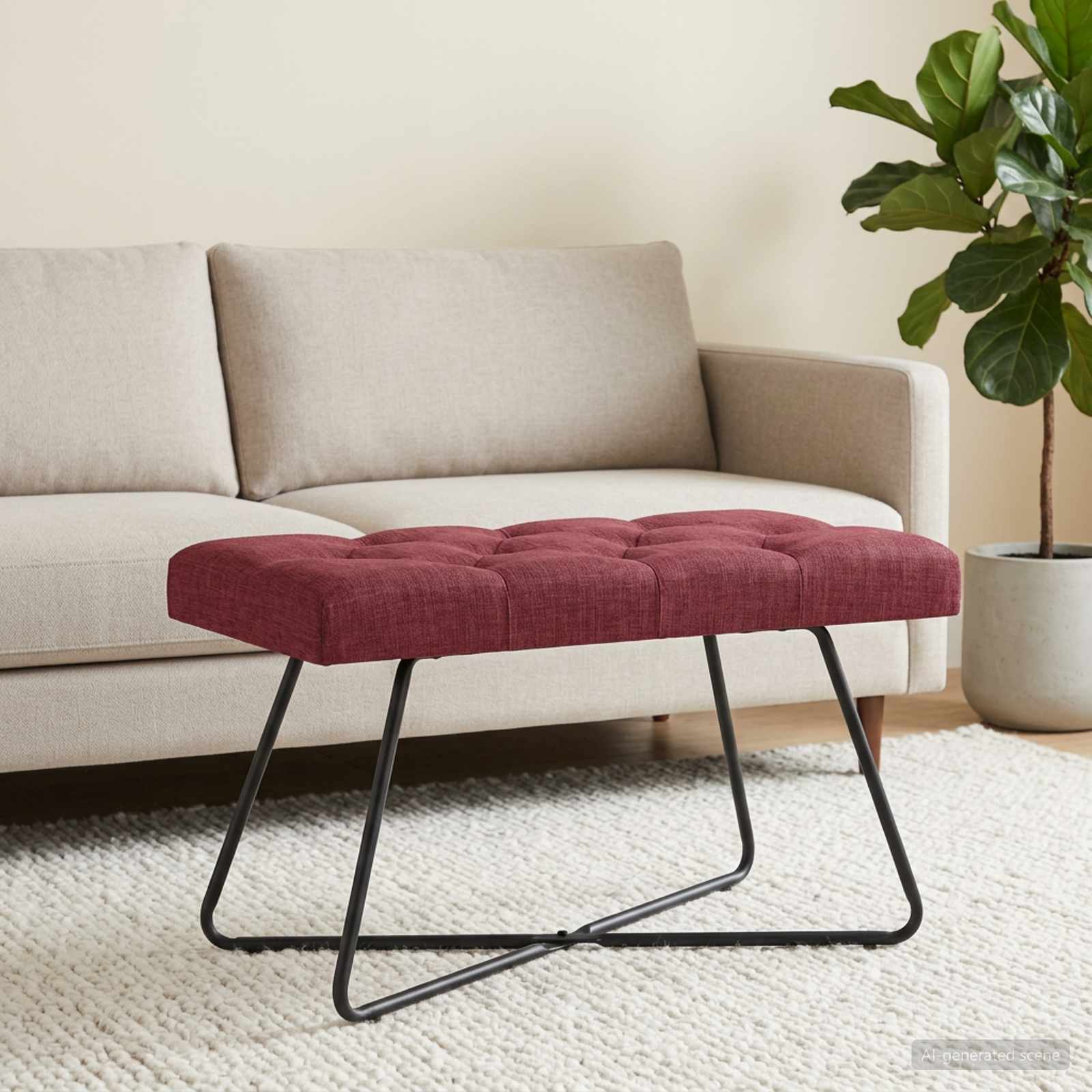 Bänk med knappar Vinröd 80 x 40 x 46 cm Tyg
