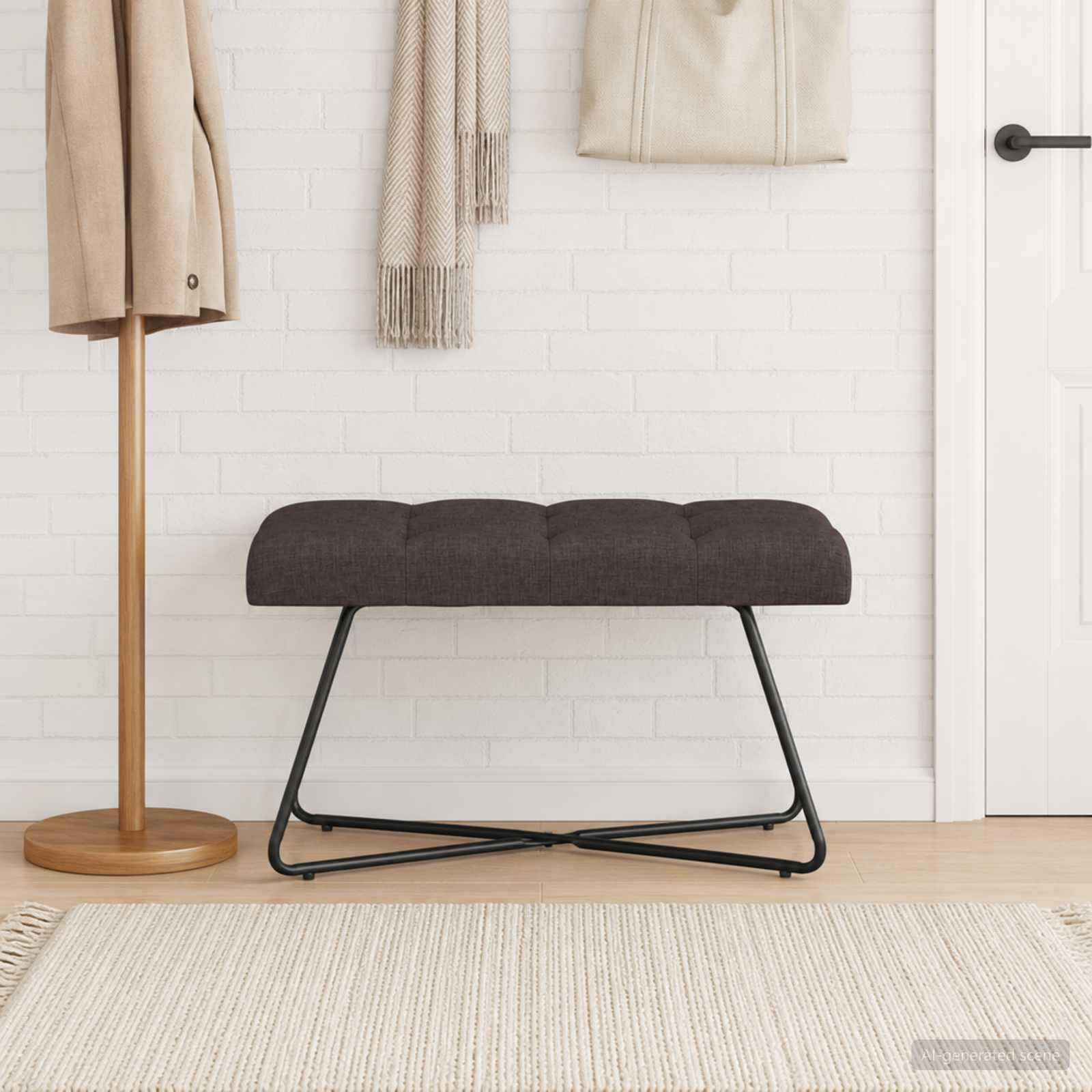 Bänk med knappar Mörkbrun 80 x 40 x 46 cm Tyg