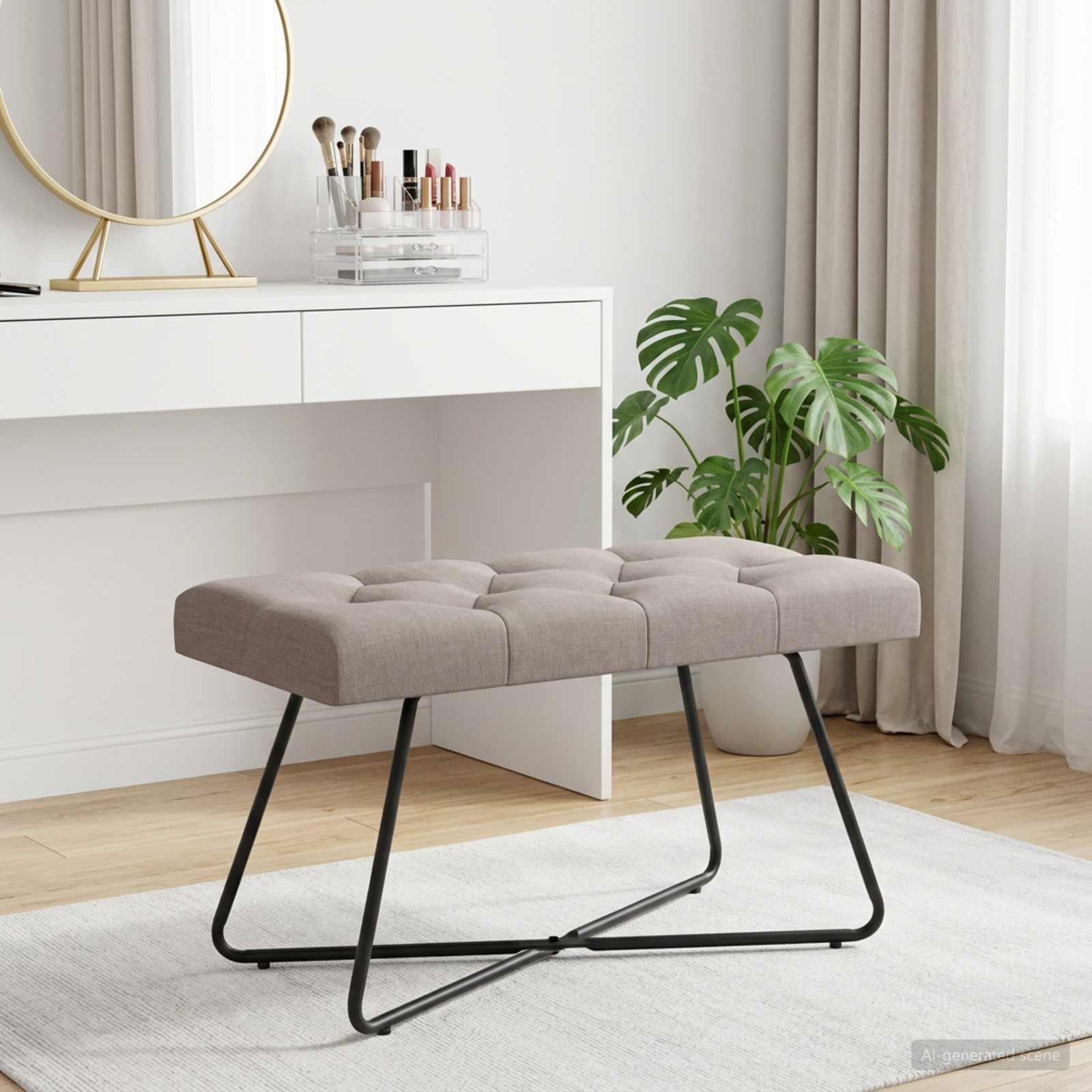 Bänk med knappar Taupe 80 x 40 x 46 cm Tyg Knäppt