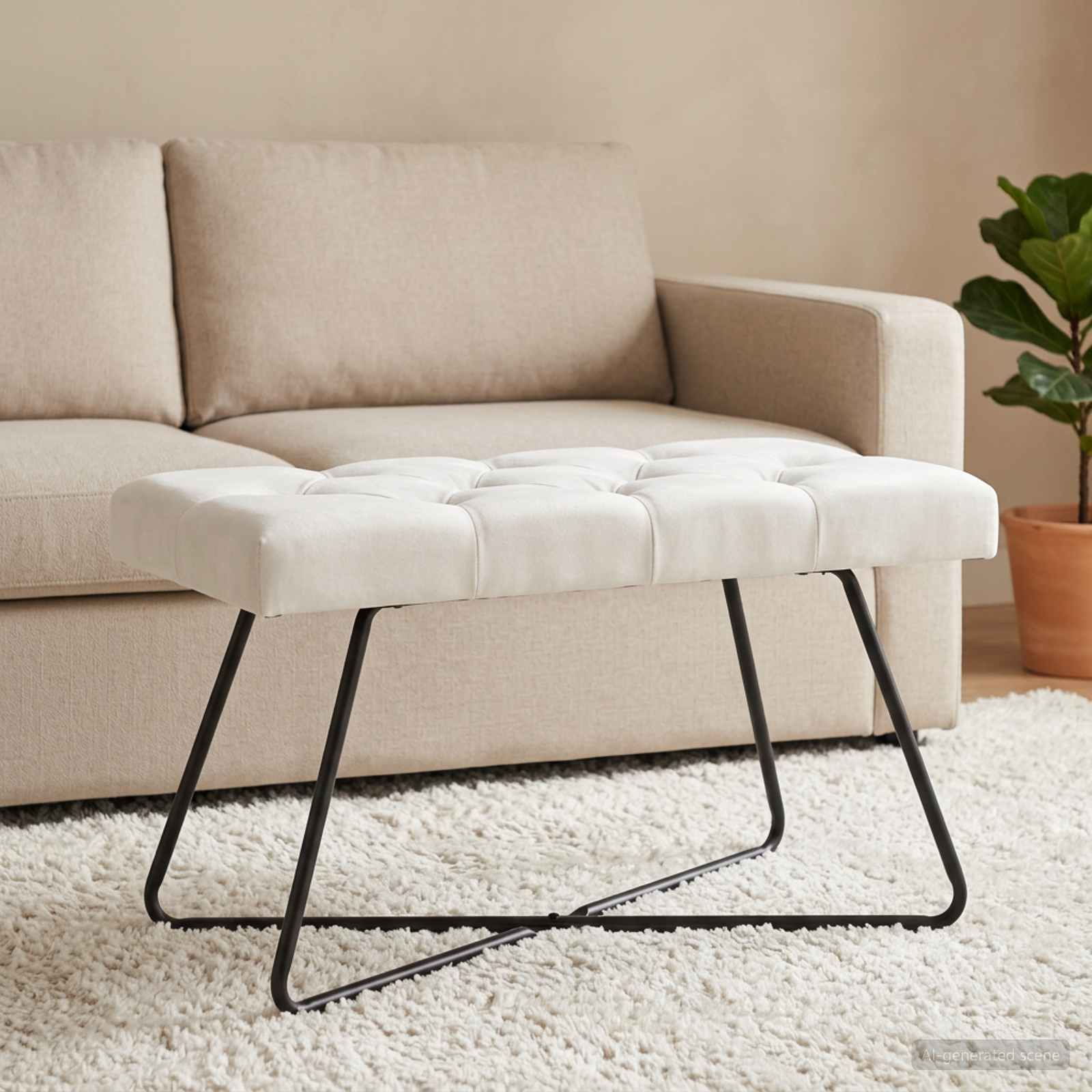 Bänk med knappar Vit 80 x 40 x 46 cm Tyg