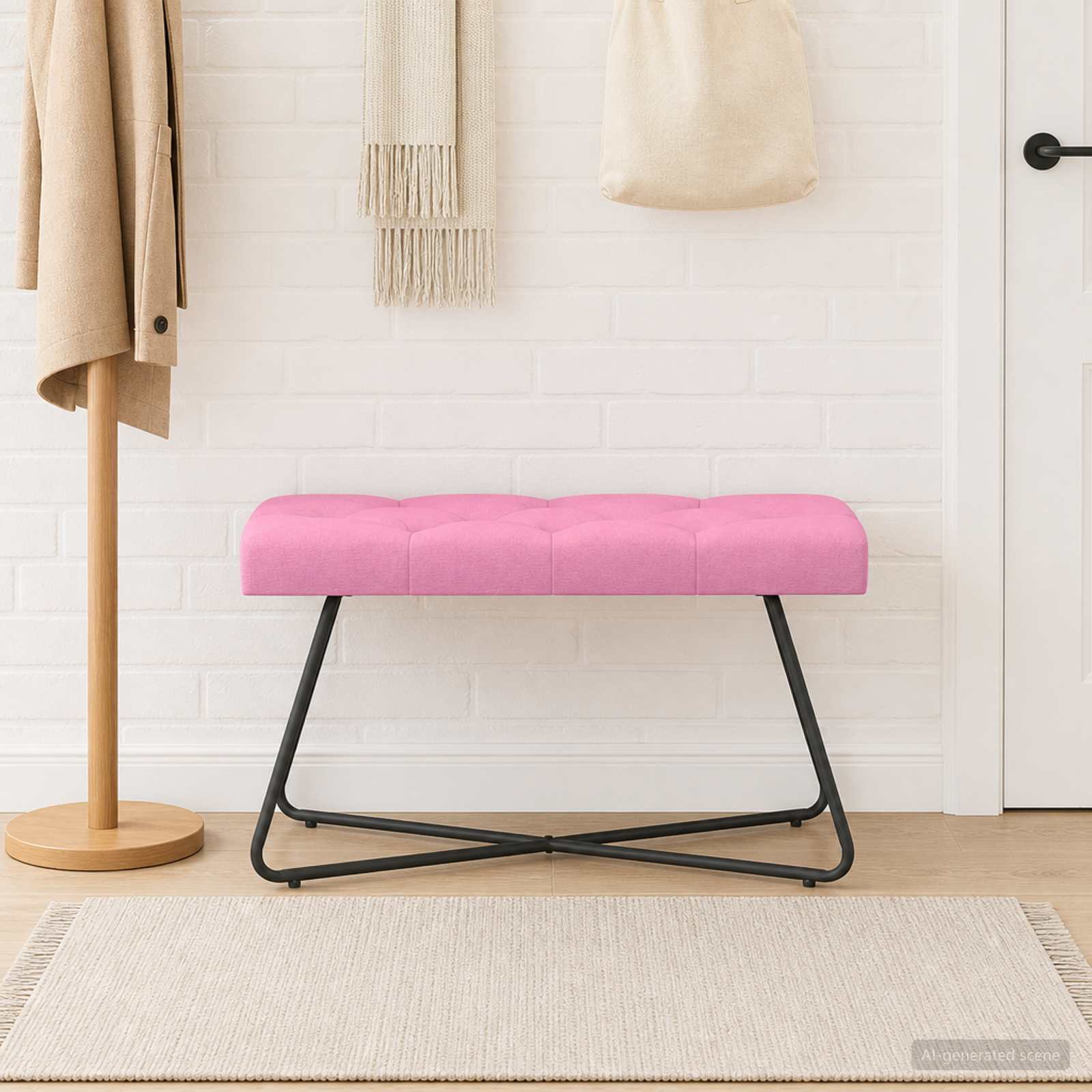 Bänk med knappar Rosa 80 x 40 x 46 cm Tyg