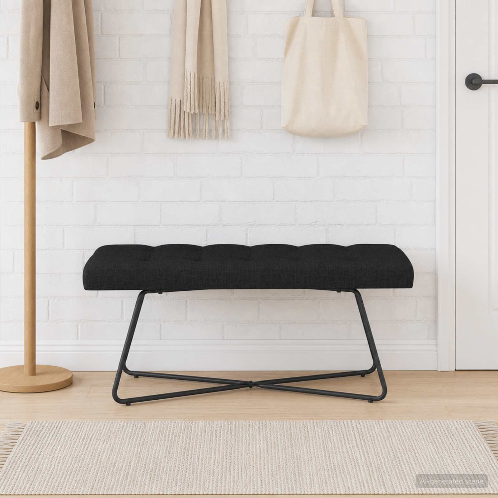 Bänk med knappar Svart 110 x 40 x 46 cm Tyg