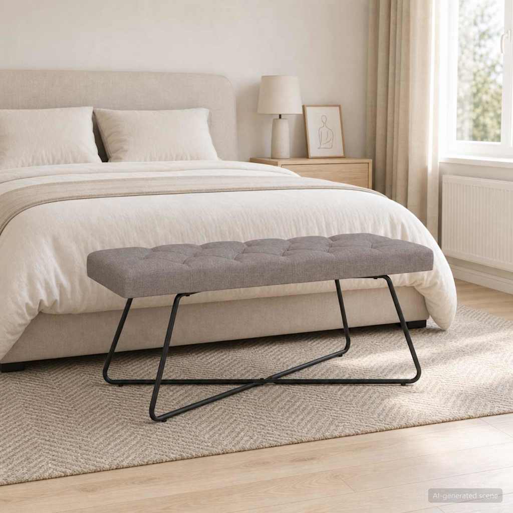 Bänk med knappar Taupe 110 x 40 x 46 cm Tyg Knäppt