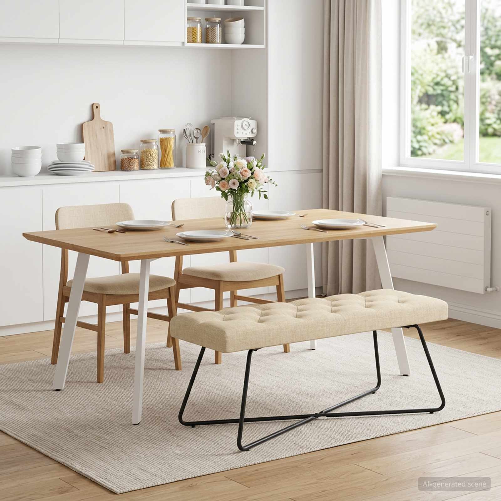 Bänk med knappar Gräddvit 110 x 40 x 46 cm Tyg