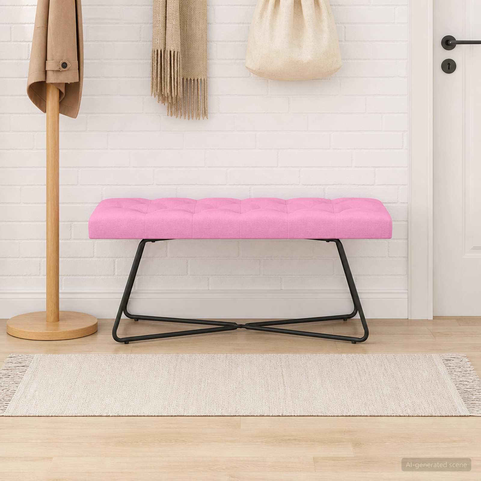 Bänk med knappar Rosa 110 x 40 x 46 cm Tyg