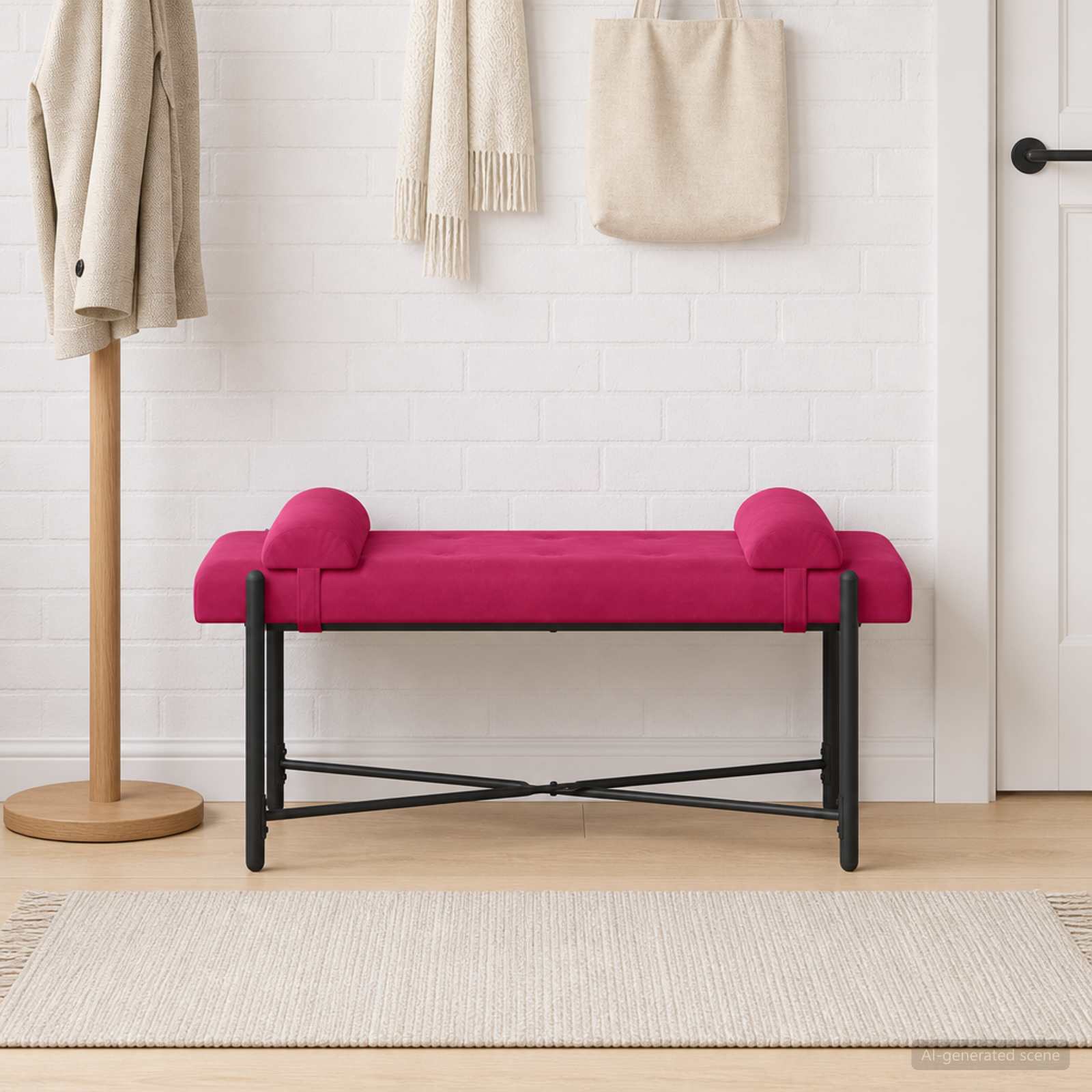 Knappstoppad bänk med kuddar Vinröd 110 x 40 x 46 cm Sammet