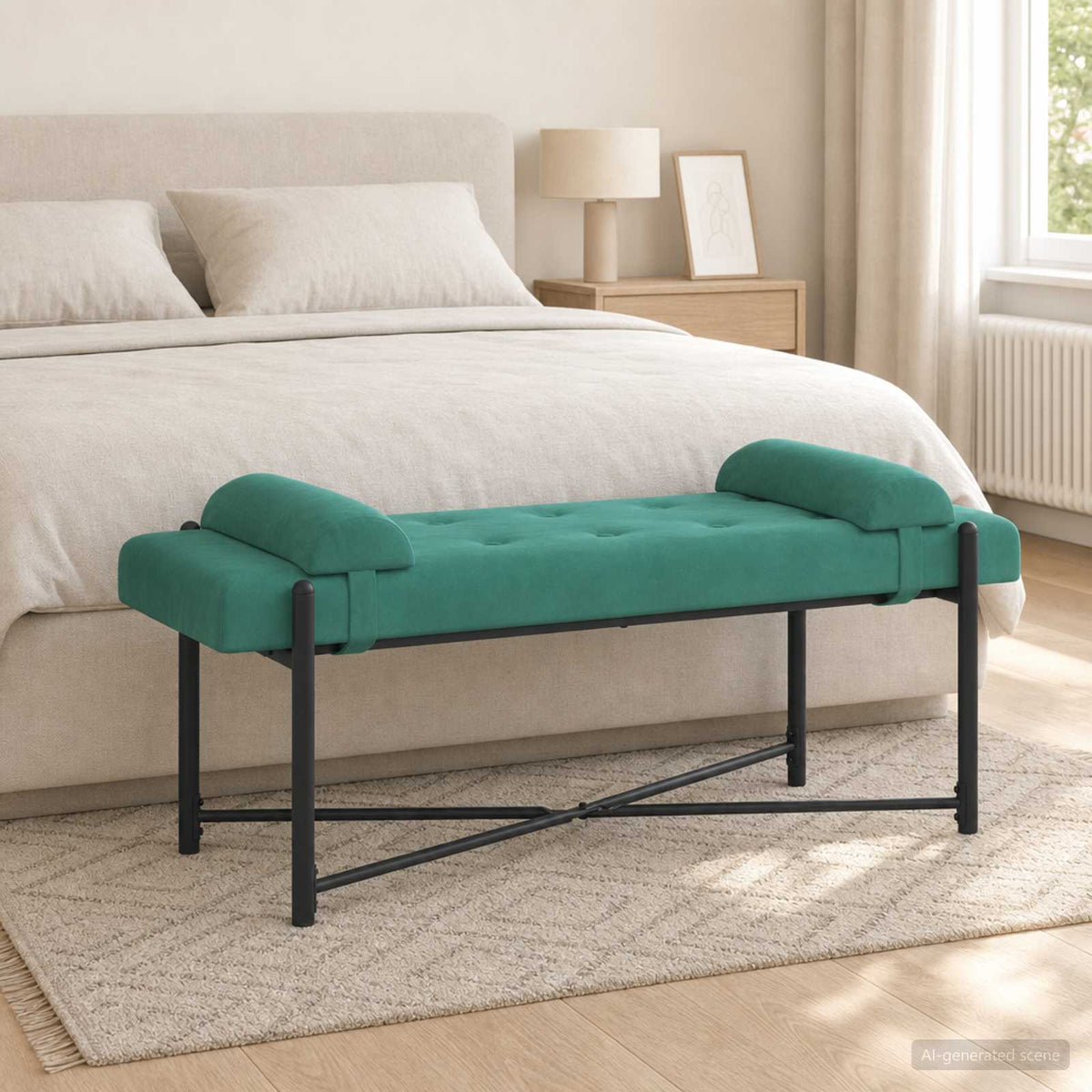 Knappstoppad bänk med kuddar Turkos 110 x 40 x 46 cm Sammet