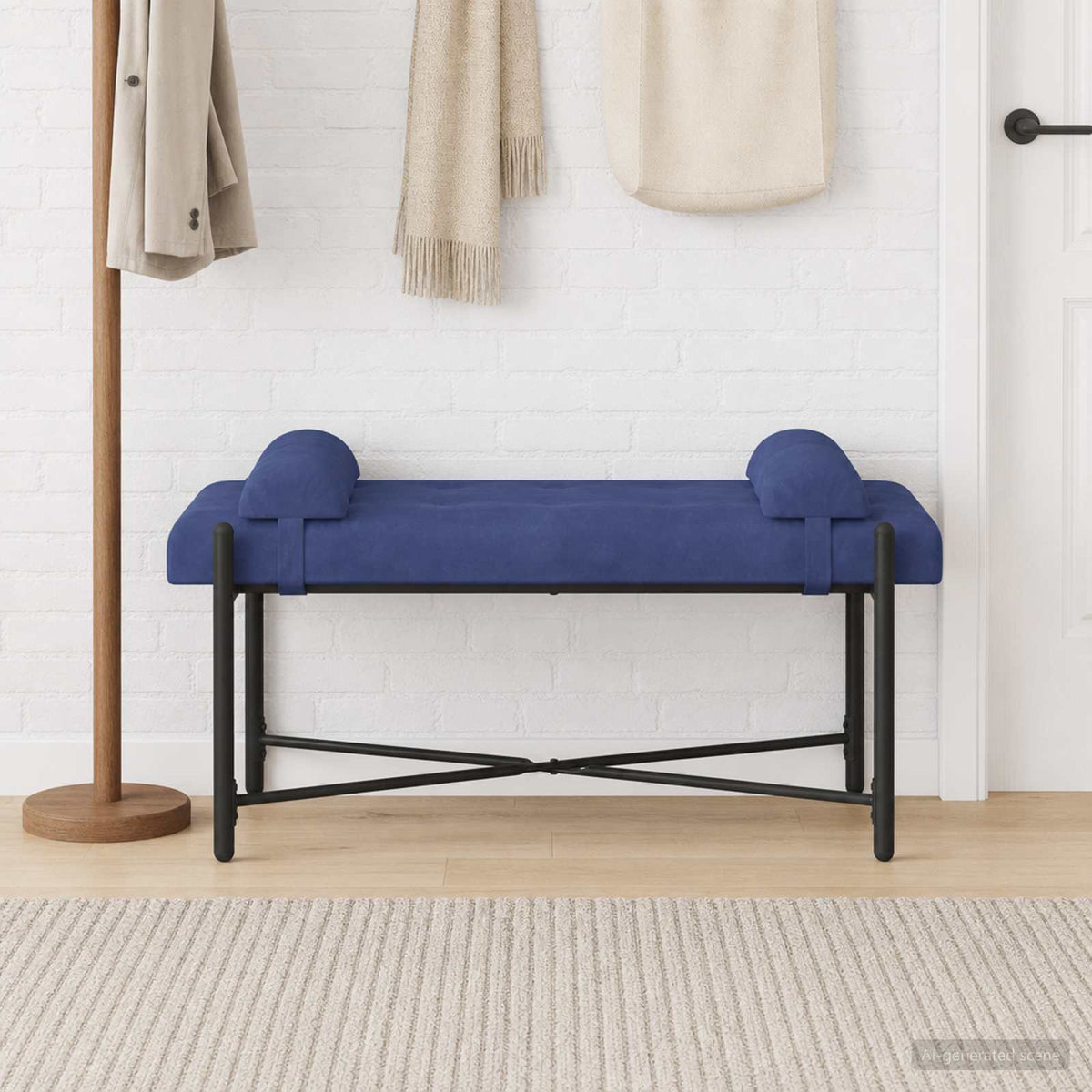 Knappstoppad bänk med kuddar Polisblå 110 x 40 x 46 cm Sammet