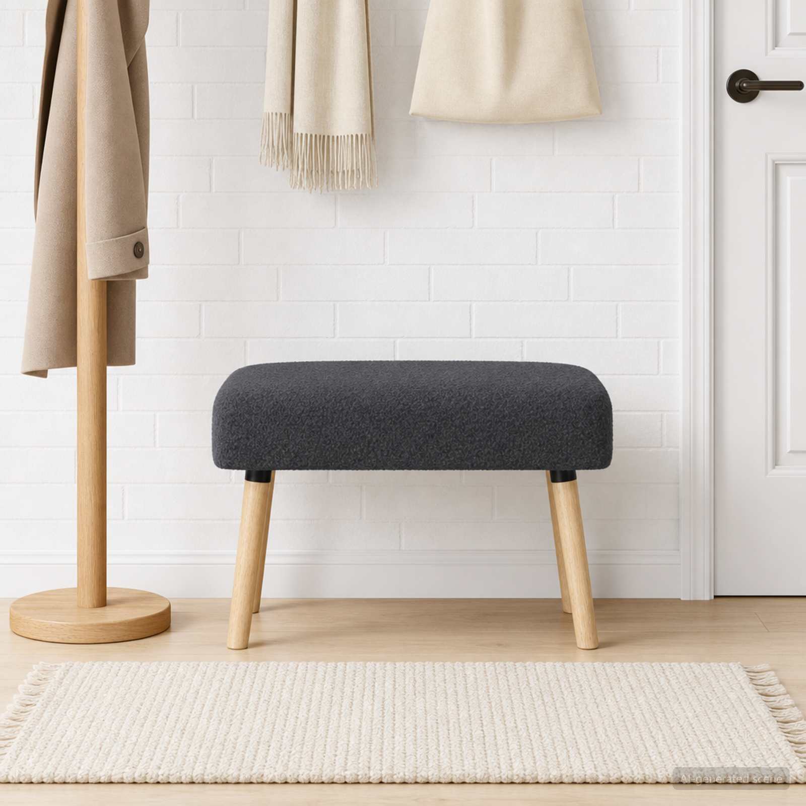 bänk Enfärgad Mörkgrå 60 x 40 x 45 cm Bouclé