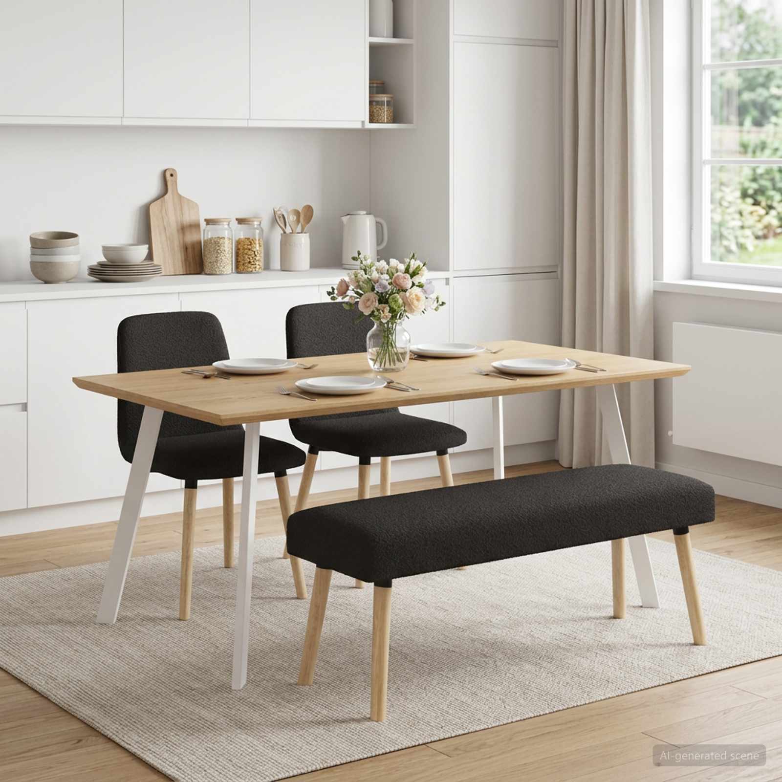 bänk Enfärgad Svart 110 x 40 x 46 cm Bouclé