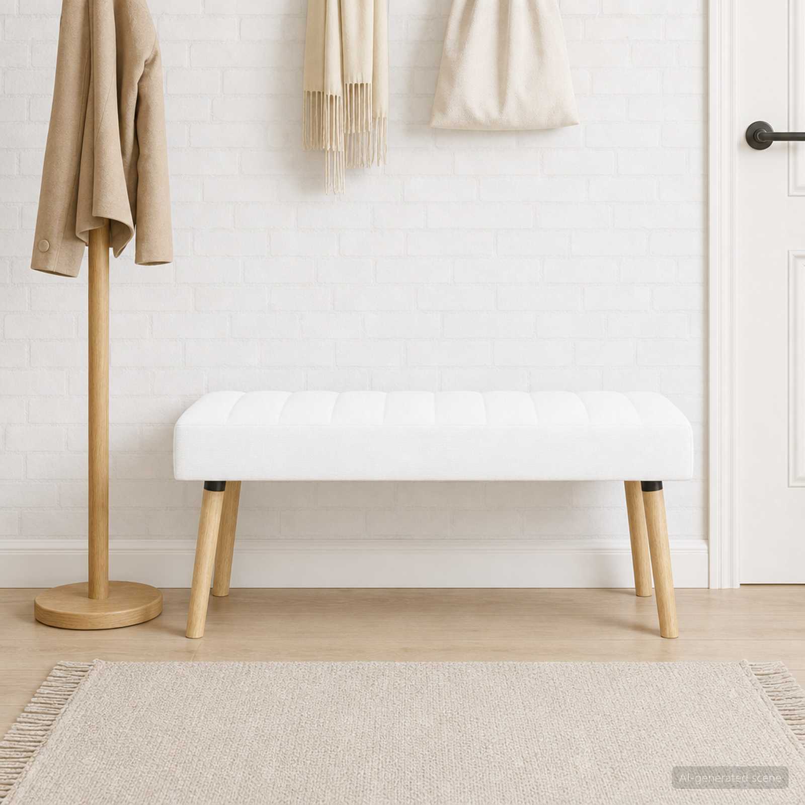 Kanalstoppad Bänk Vit 110 x 40 x 46 cm Tyg