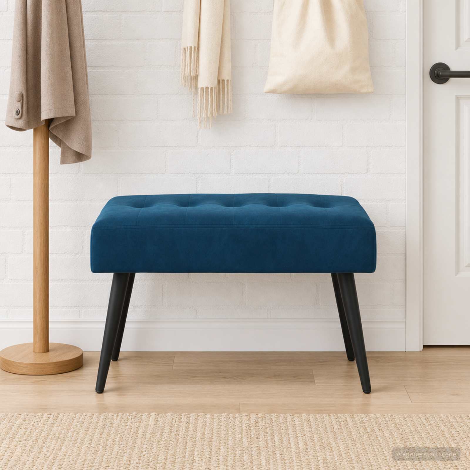 Bänk med knappar Blå 60 x 40 x 45 cm Sammet