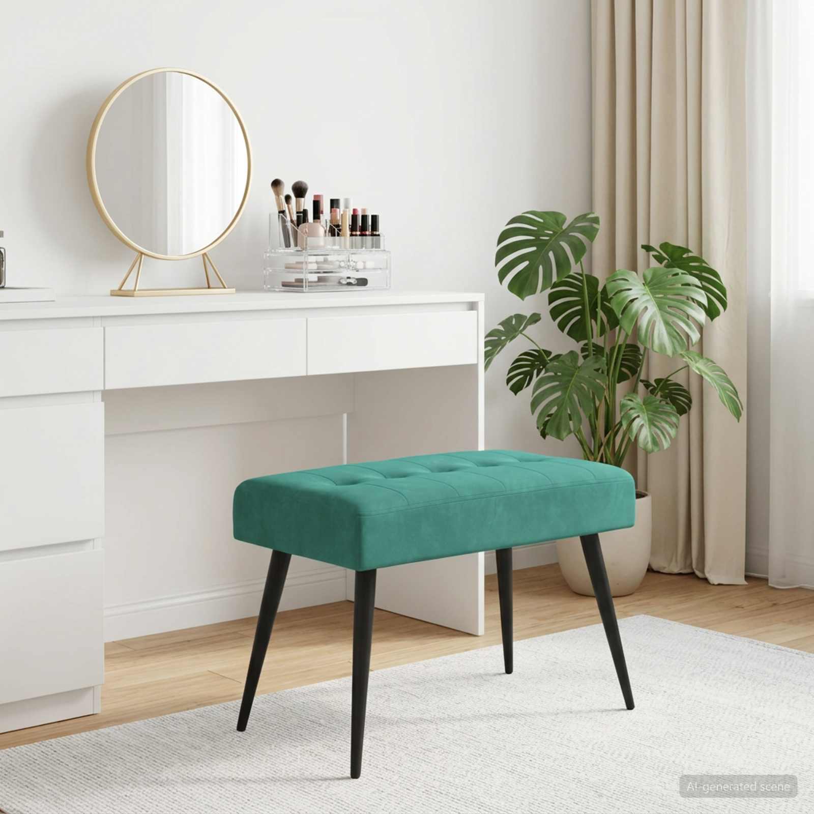 Bänk med knappar Turkos 60 x 40 x 45 cm Sammet