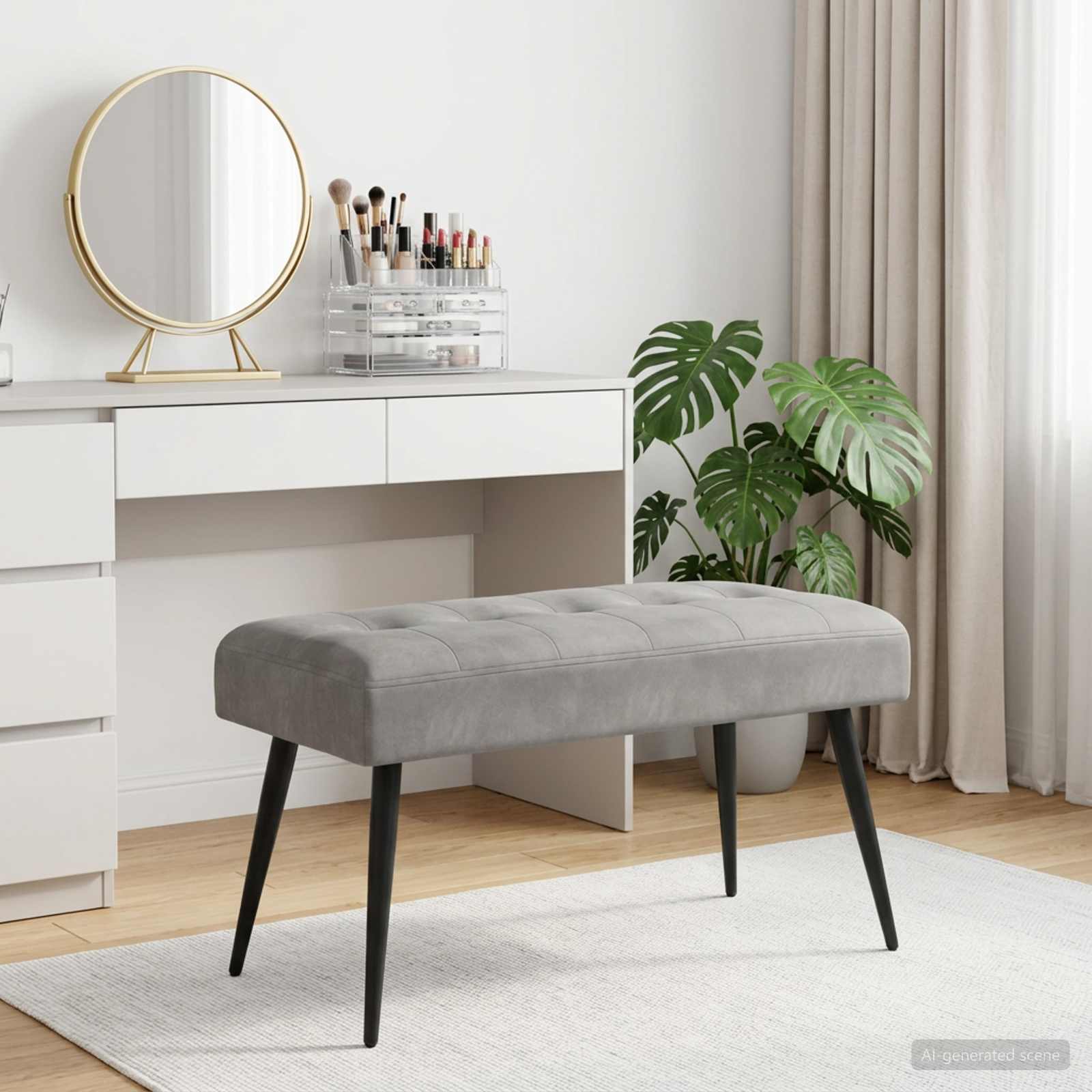 Bänk med knappar Ljusgrå 80 x 40 x 46 cm Sammet